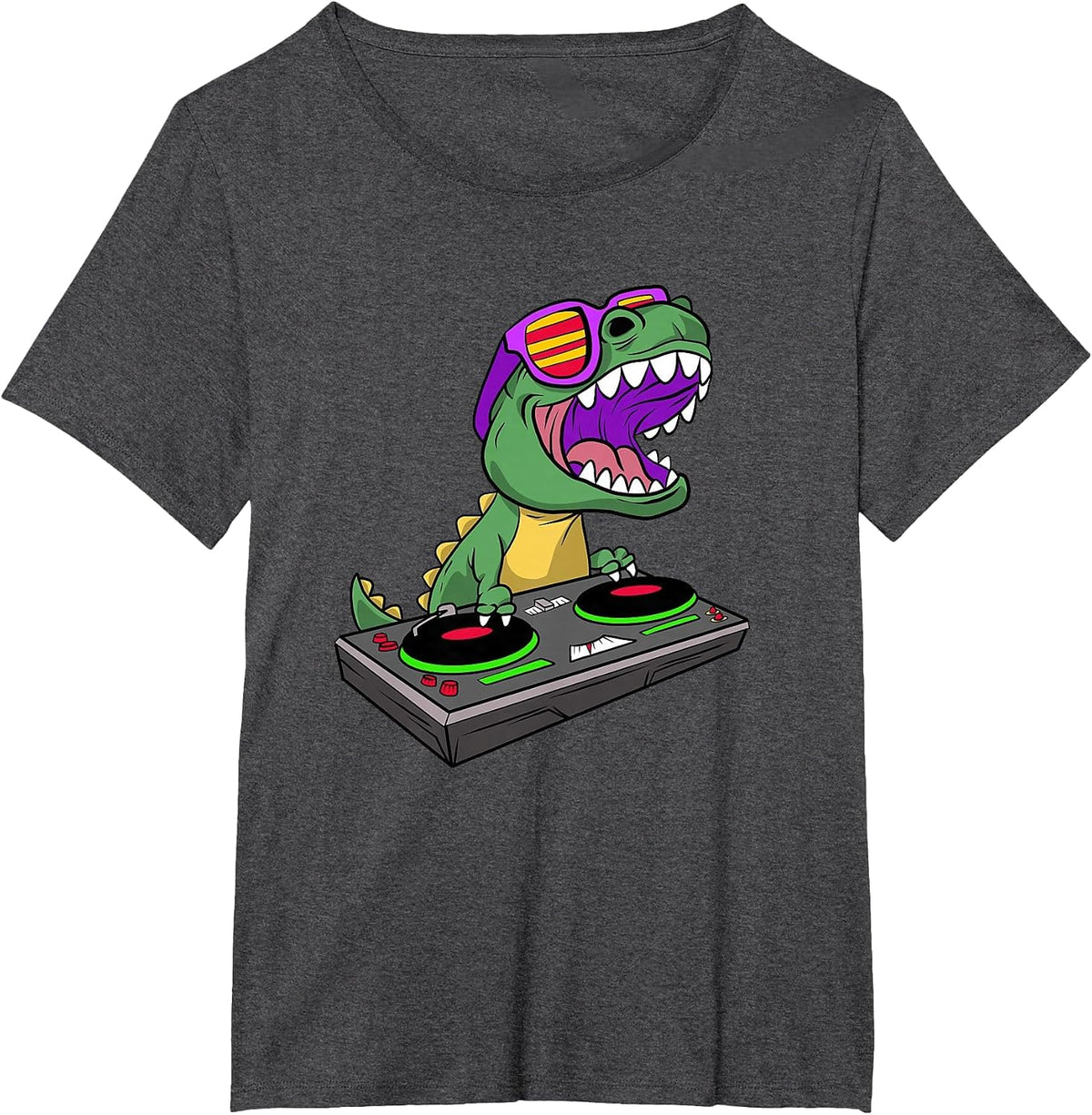 T-Rex DJ Party Club Disc Jockey Dinosaur Dino EDM Dance Club T-Shirt - Dark Heather Grey