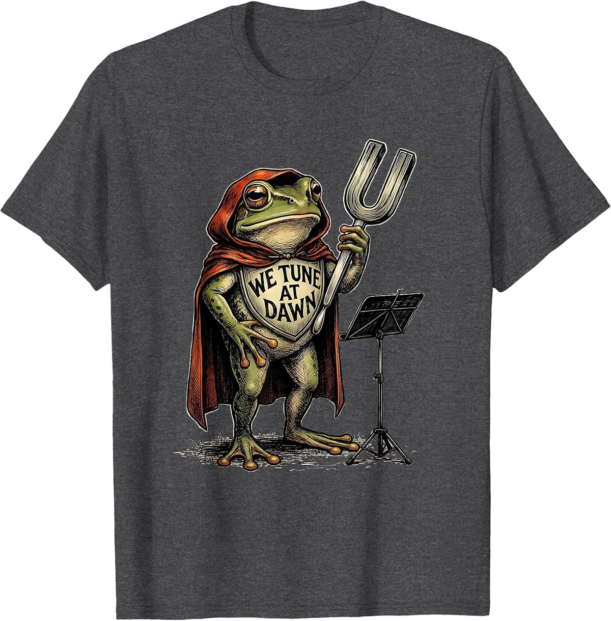 We Tune At Dawn Bold Frog Teacher Back To School Humor T-Shirt - Dark Heather Grey