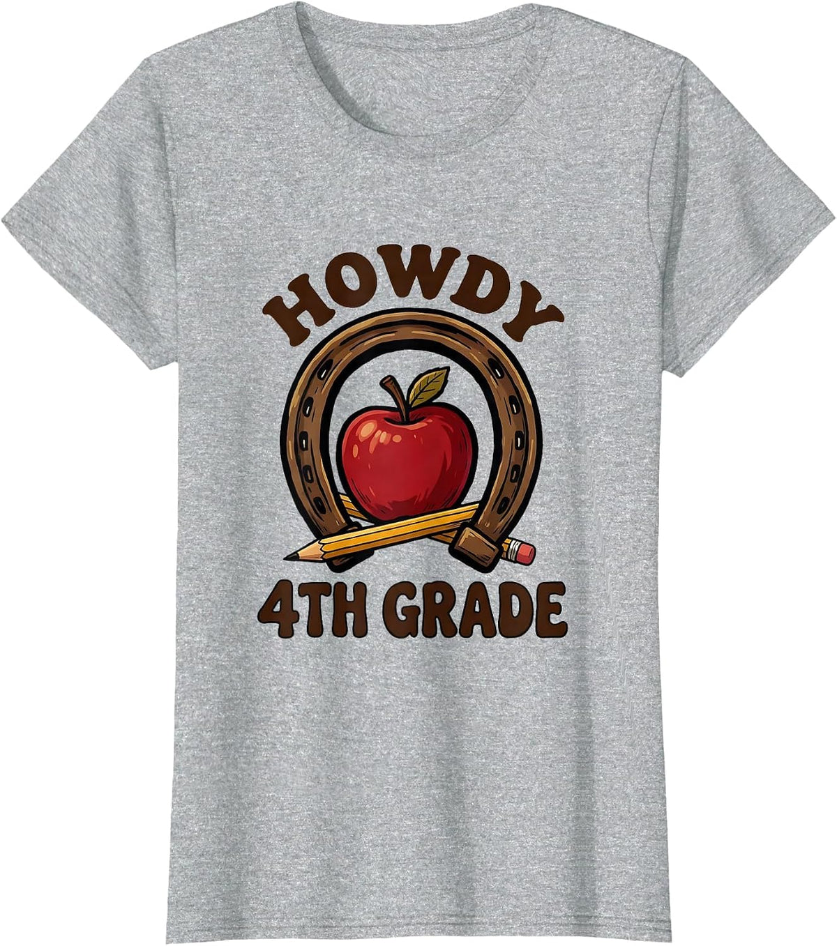 Howdy 4th Grade Western Cowgirl Teacher Back To School Humor T-Shirt - Heather Grey