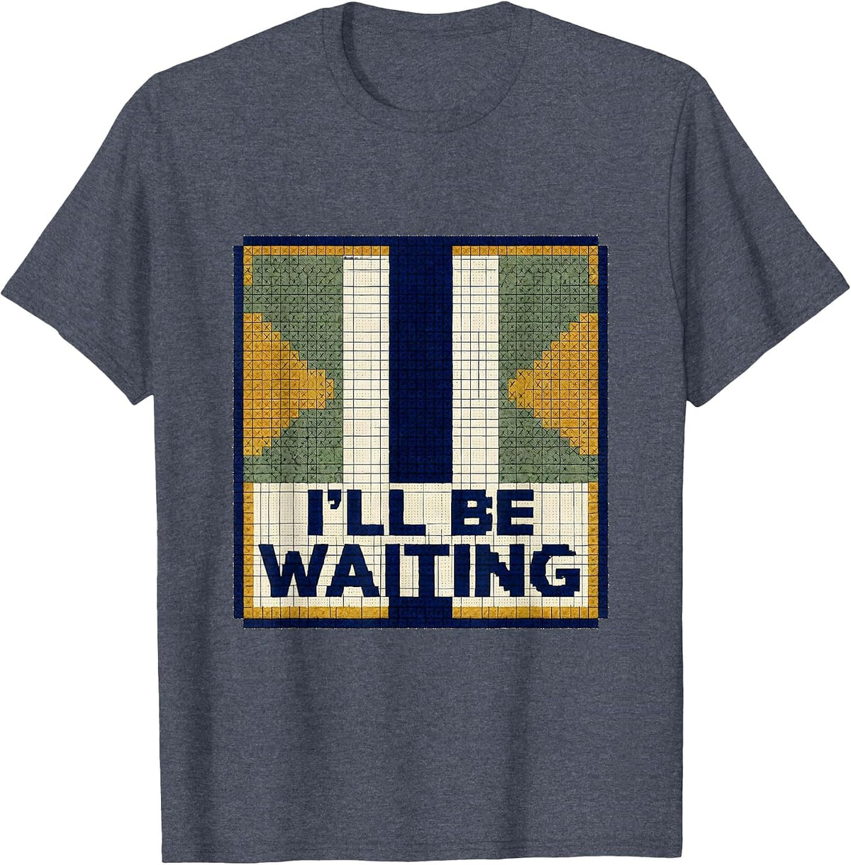 I'll Be Waiting Cross Stitch Thin Blue Line Police T-Shirt - Heather Blue