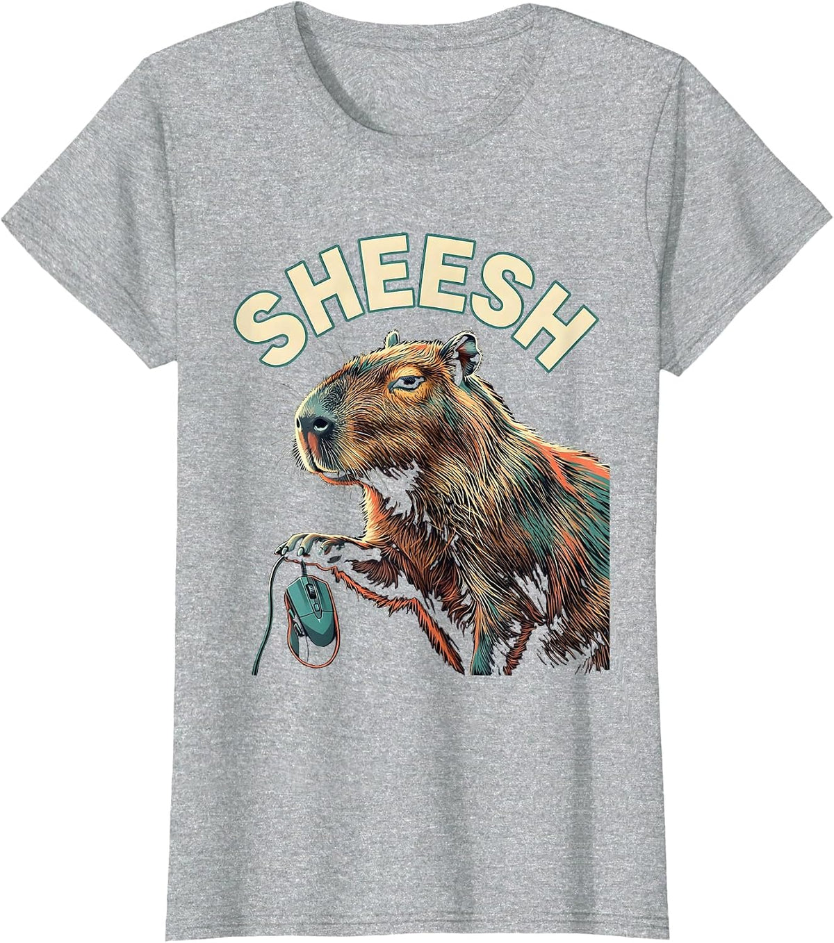 sheesh Funny Capybara Gamer Meme Humor Teen Gift T-Shirt - Heather Grey