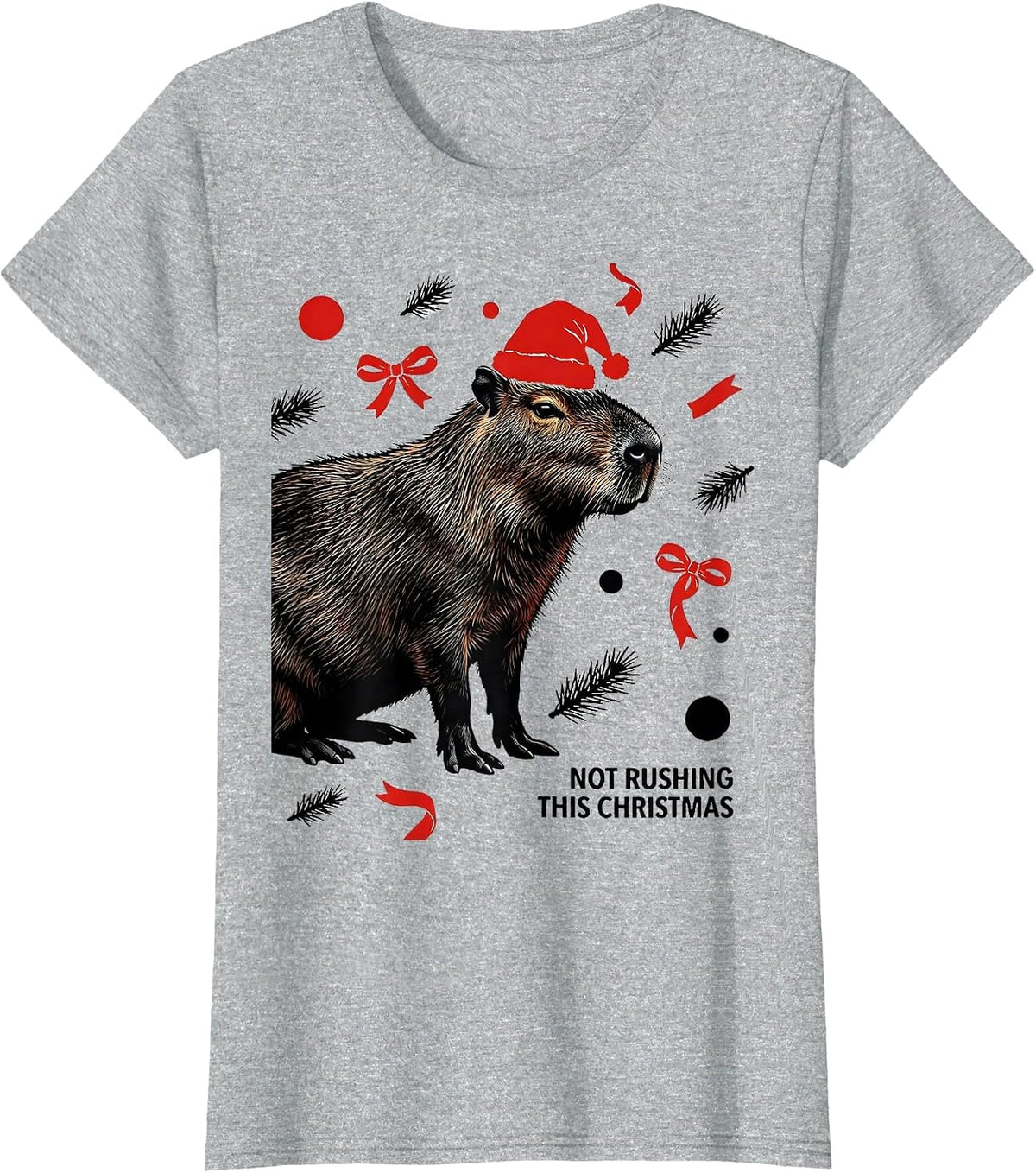 Not Rushing This Christmas Cute Capybara Holiday Humor T-Shirt - Heather Grey