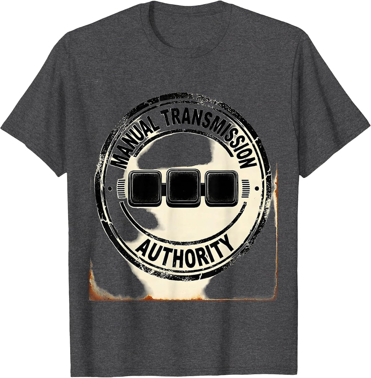 Men's Manual Transmission Authority Rubber Stamp Car Guy Gift T-Shirt - Dark Heather Grey