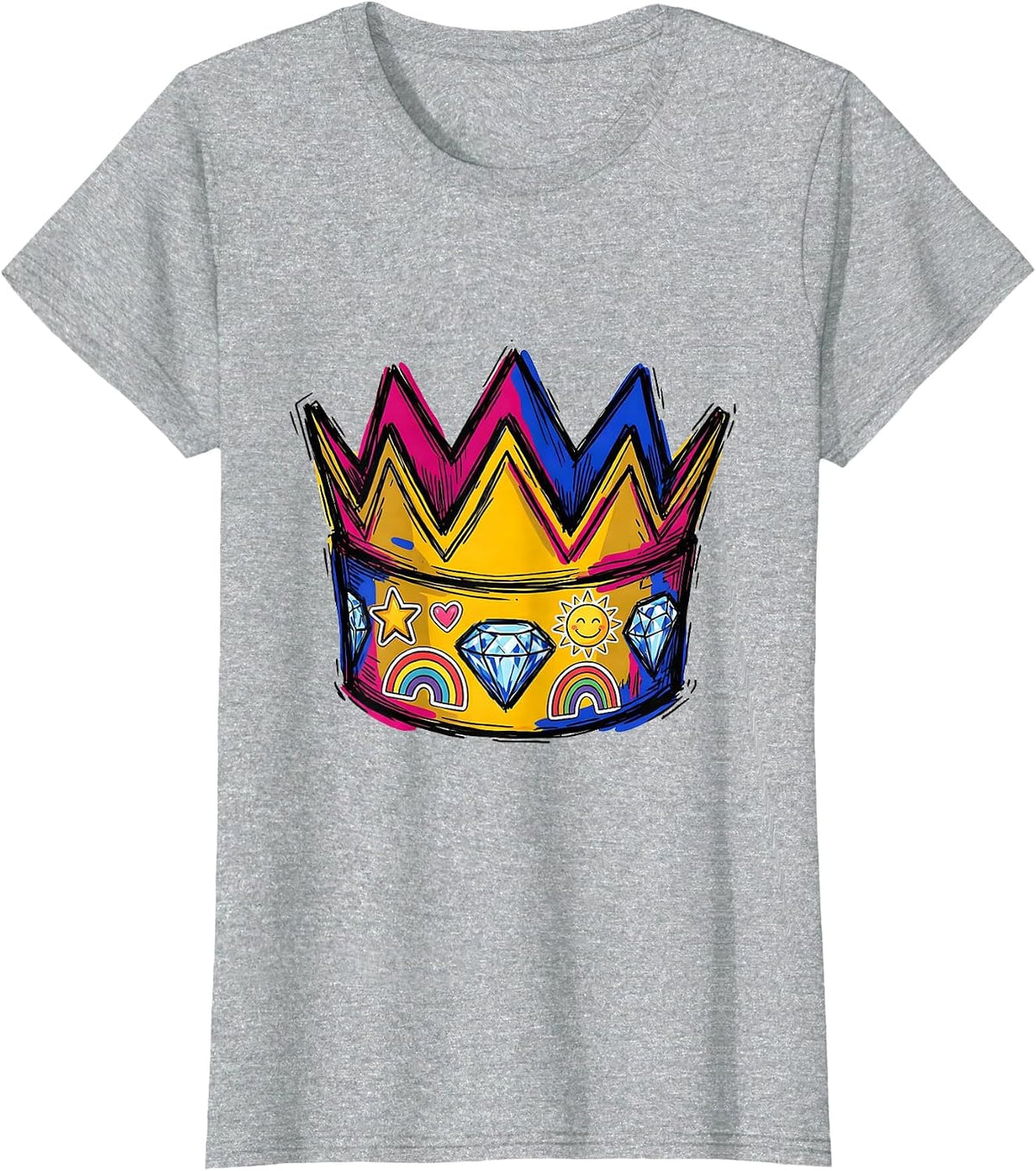 Preschool Teacher Paper Crown Stickers and Gems T-Shirt - Heather Grey