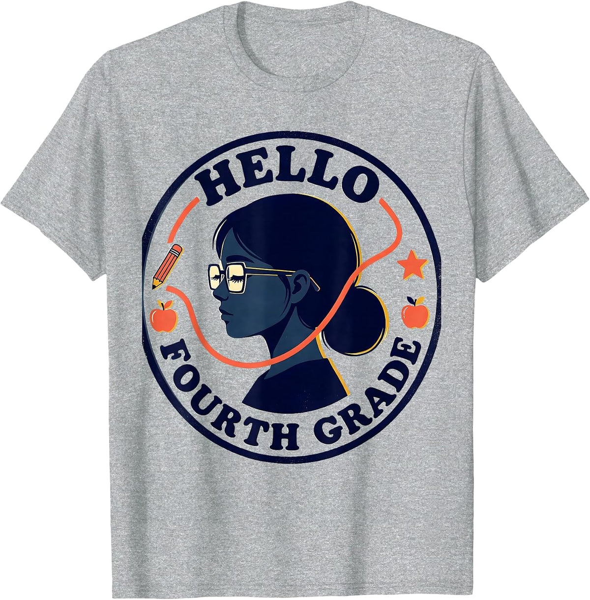Men's Hello Fourth Grade Back To School Messy Bun Girls Teacher T-Shirt - Heather Grey