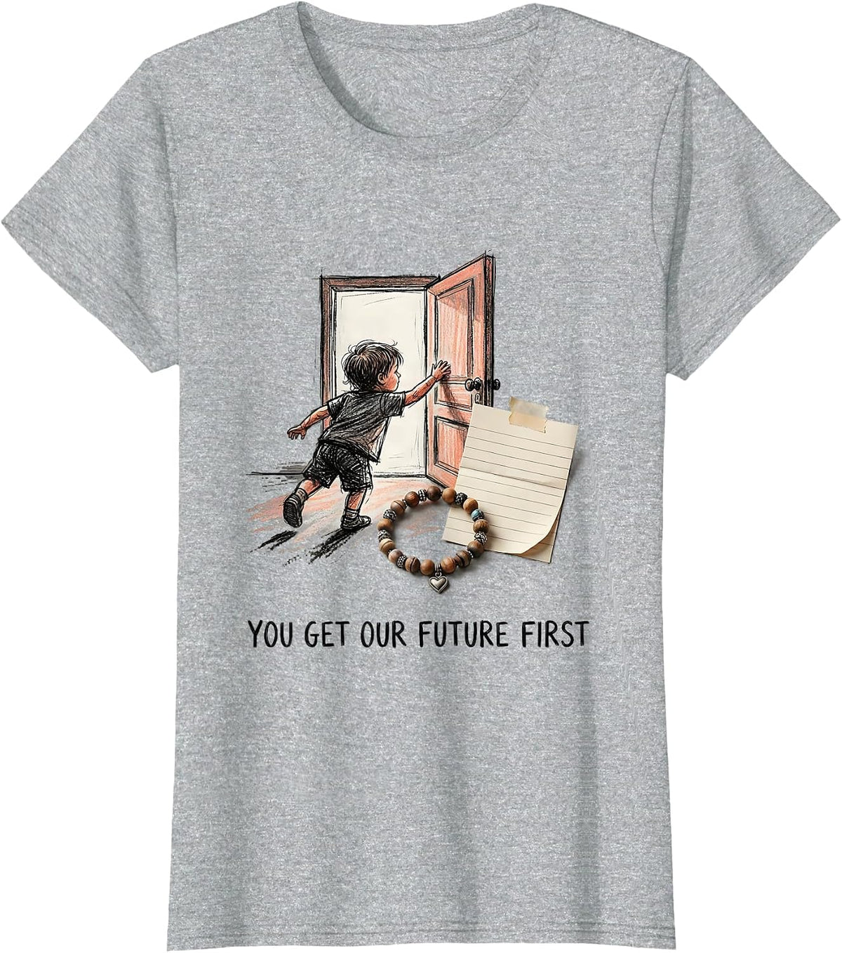 You Get Our Future First Groovy Teacher Retro Teaching T-Shirt - Heather Grey