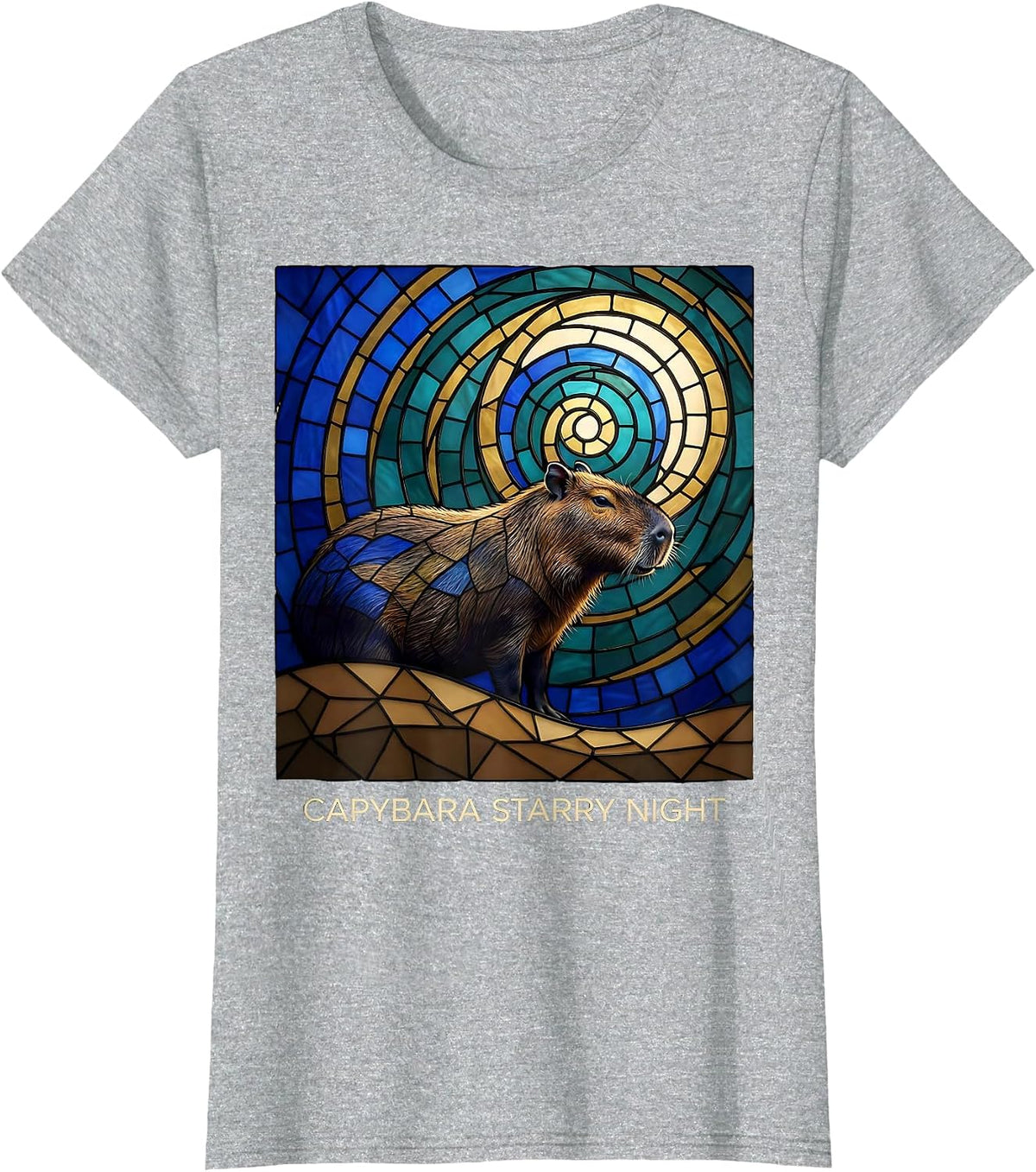 Capybara Starry Night Stained Glass Mosaic Animal Lover Van T-Shirt - Heather Grey