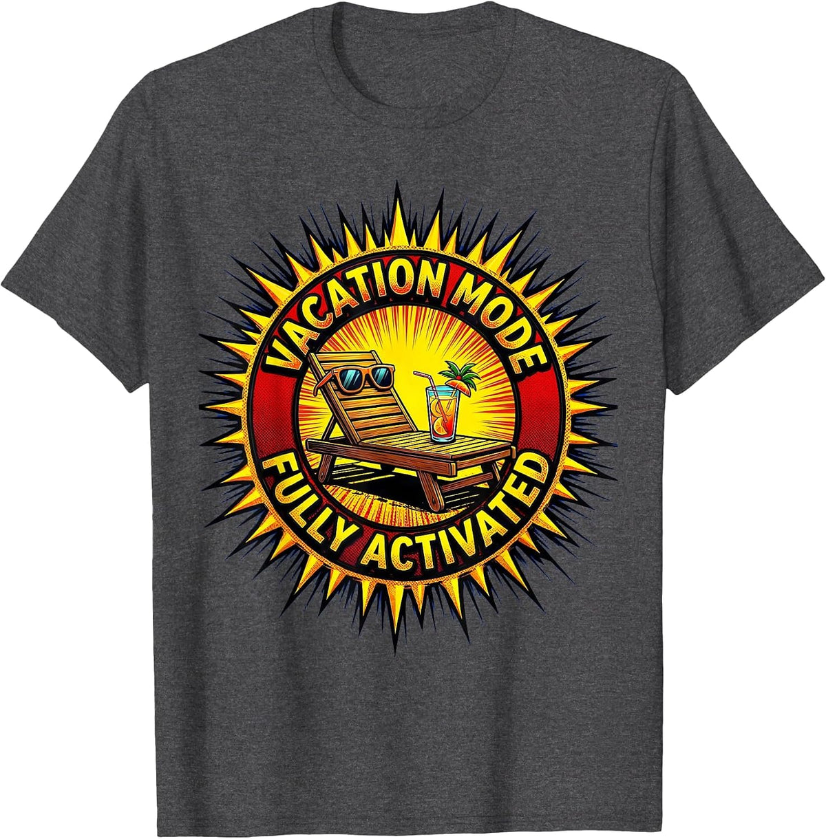 Men's Vacation Mode Fully Activated Labor Day Design T-Shirt - Dark Heather Grey