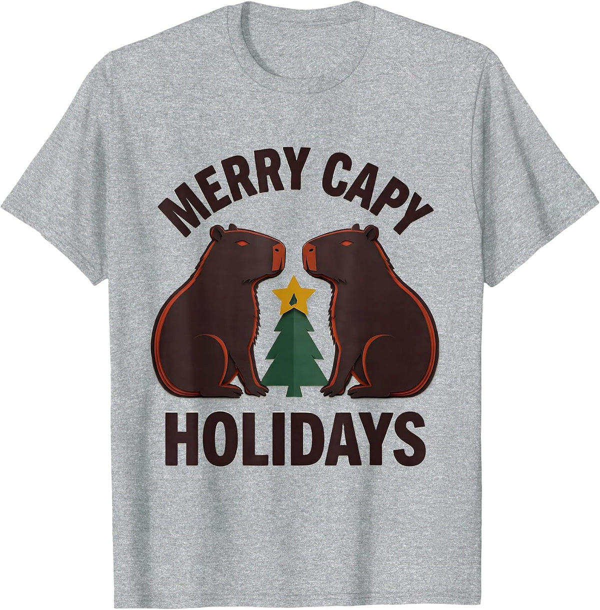 Men's Merry Capy Holidays Cute Capybara Christmas Family Humor T-Shirt - Heather Grey