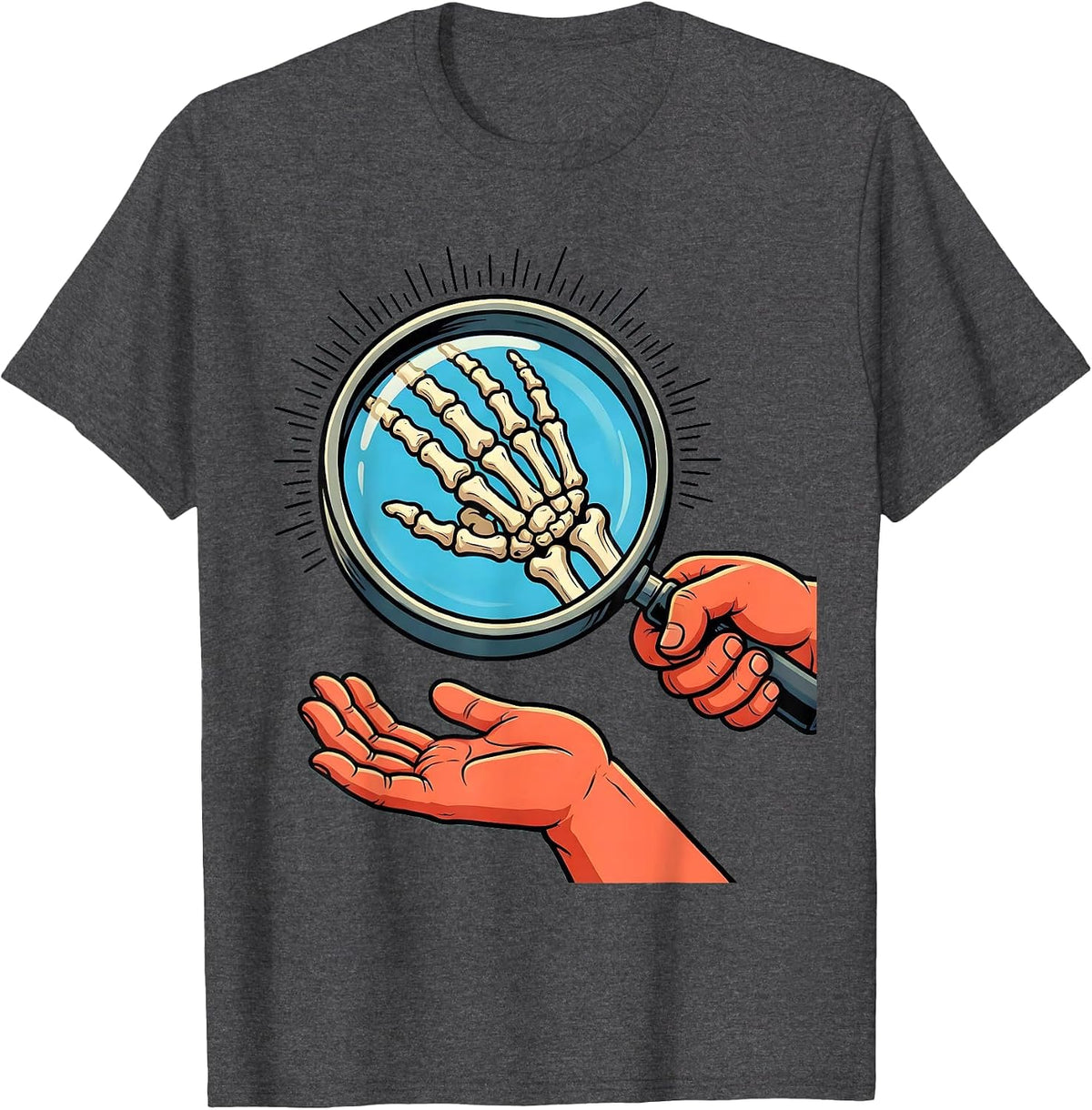 Men's Occupational Therapy Hand Anatomy Magnifying Glass T-Shirt - Dark Heather Grey