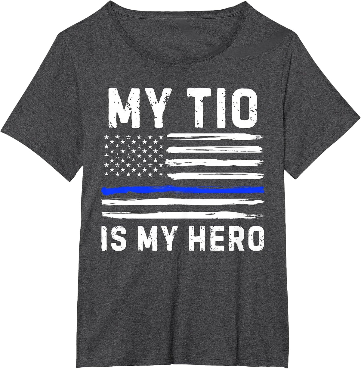 My TIO is My Hero Police Officer Blue Line American Flag Tee T-Shirt - Dark Heather Grey