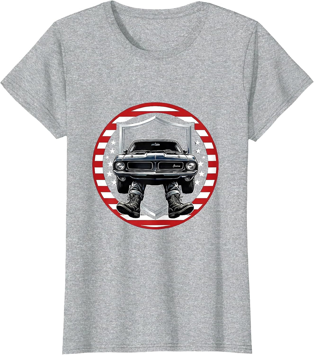 Labor Day Mechanic Under Car Graphic Tee T-Shirt - Heather Grey