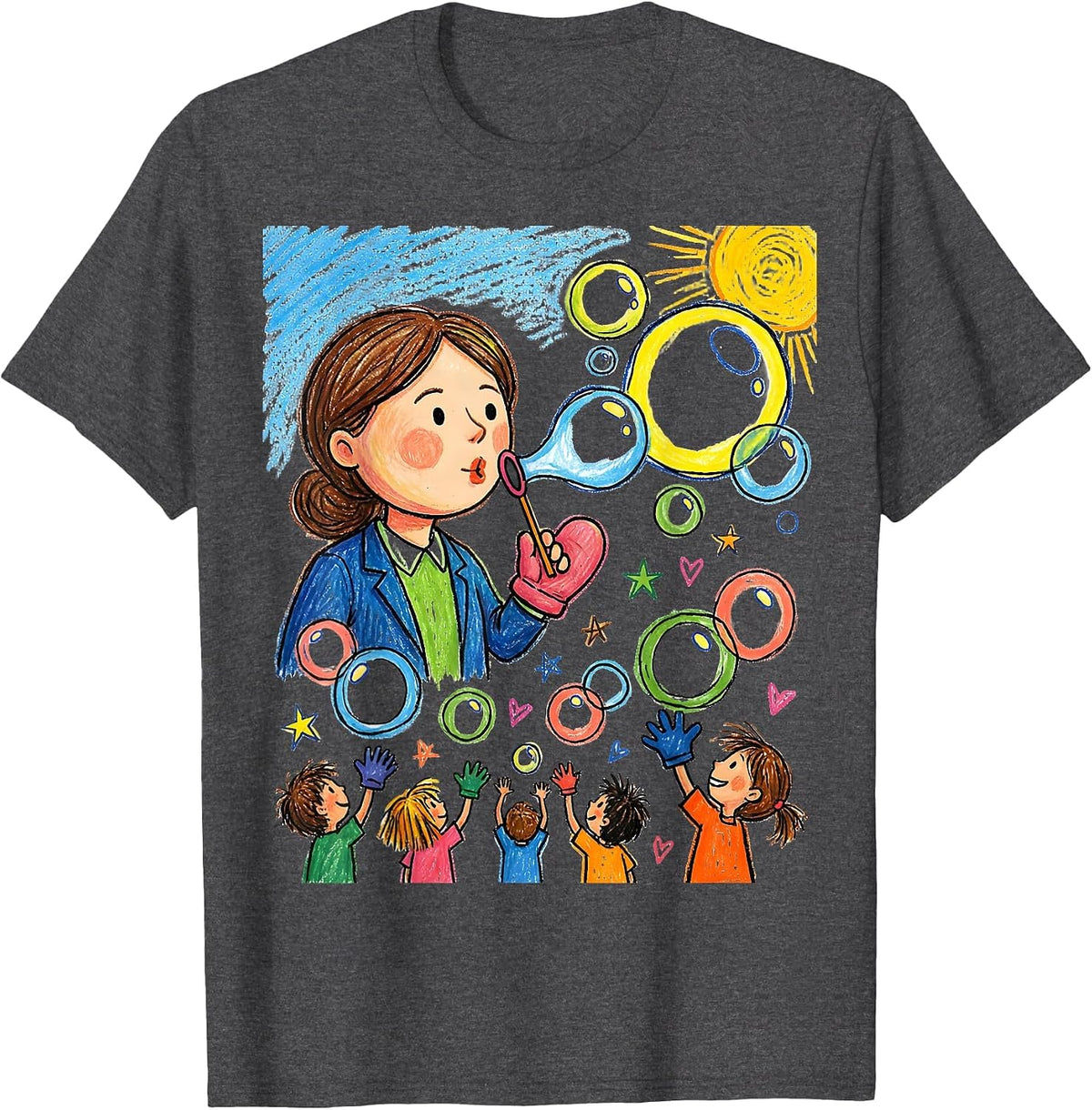 Men's Preschool Teacher Bubble Blowing Graphic T-Shirt - Dark Heather Grey