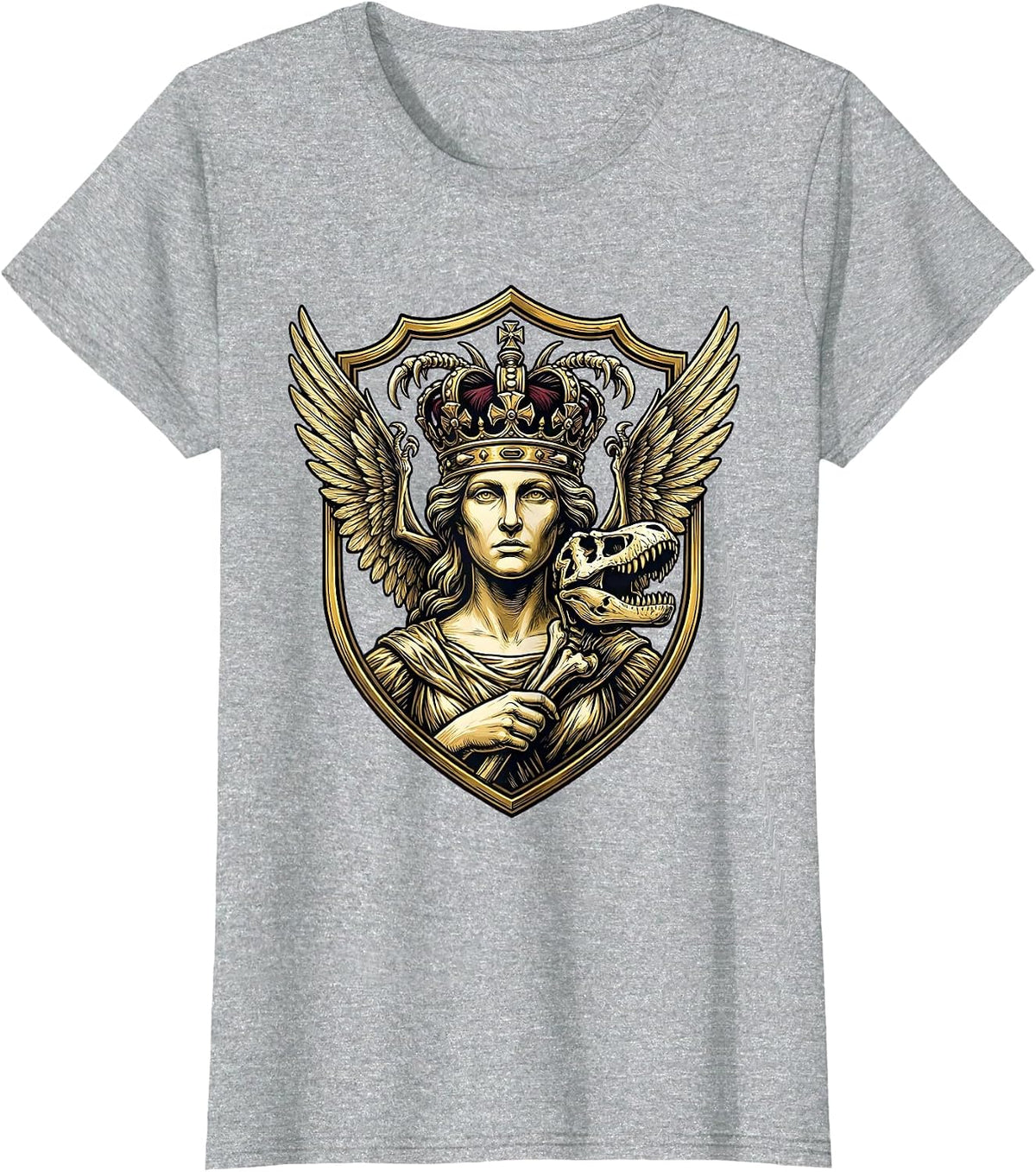 Dinosaur Queen T-Rex Skull Scepter Illustration T-Shirt - Heather Grey