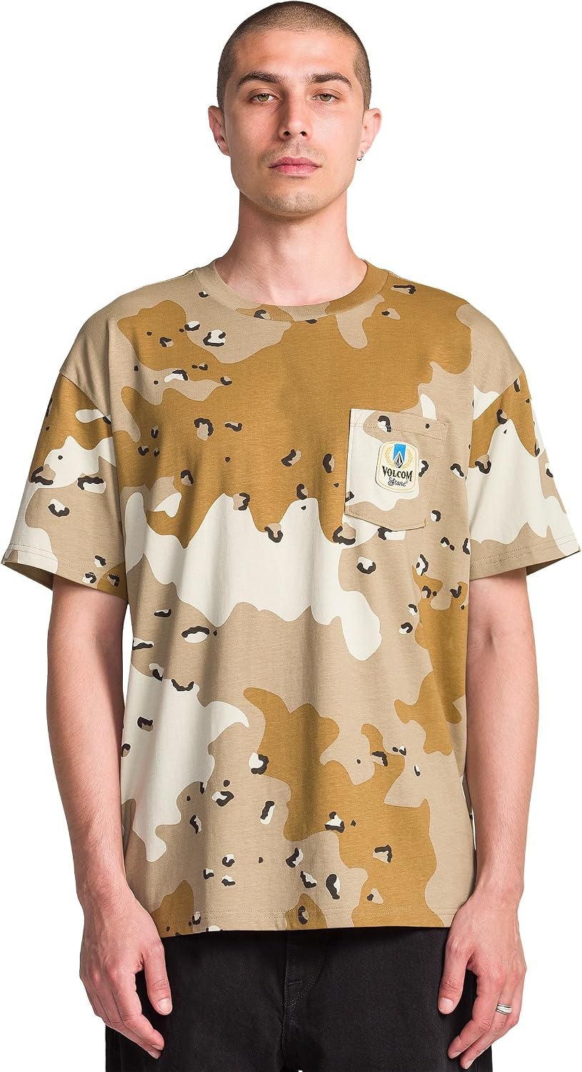 Volcom Men's Short Sleeve Logo Pocket T-Shirt – Modern Fit Soft Cotton Crewneck Tee - Khaki