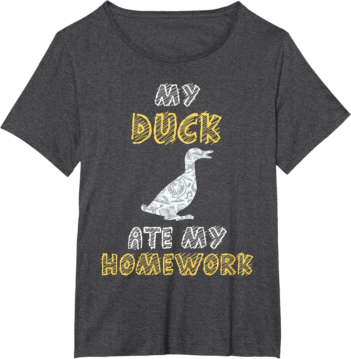 My Duck Ate My Homework Mallard Dipper Kid Back to School T-Shirt - Dark Heather Grey