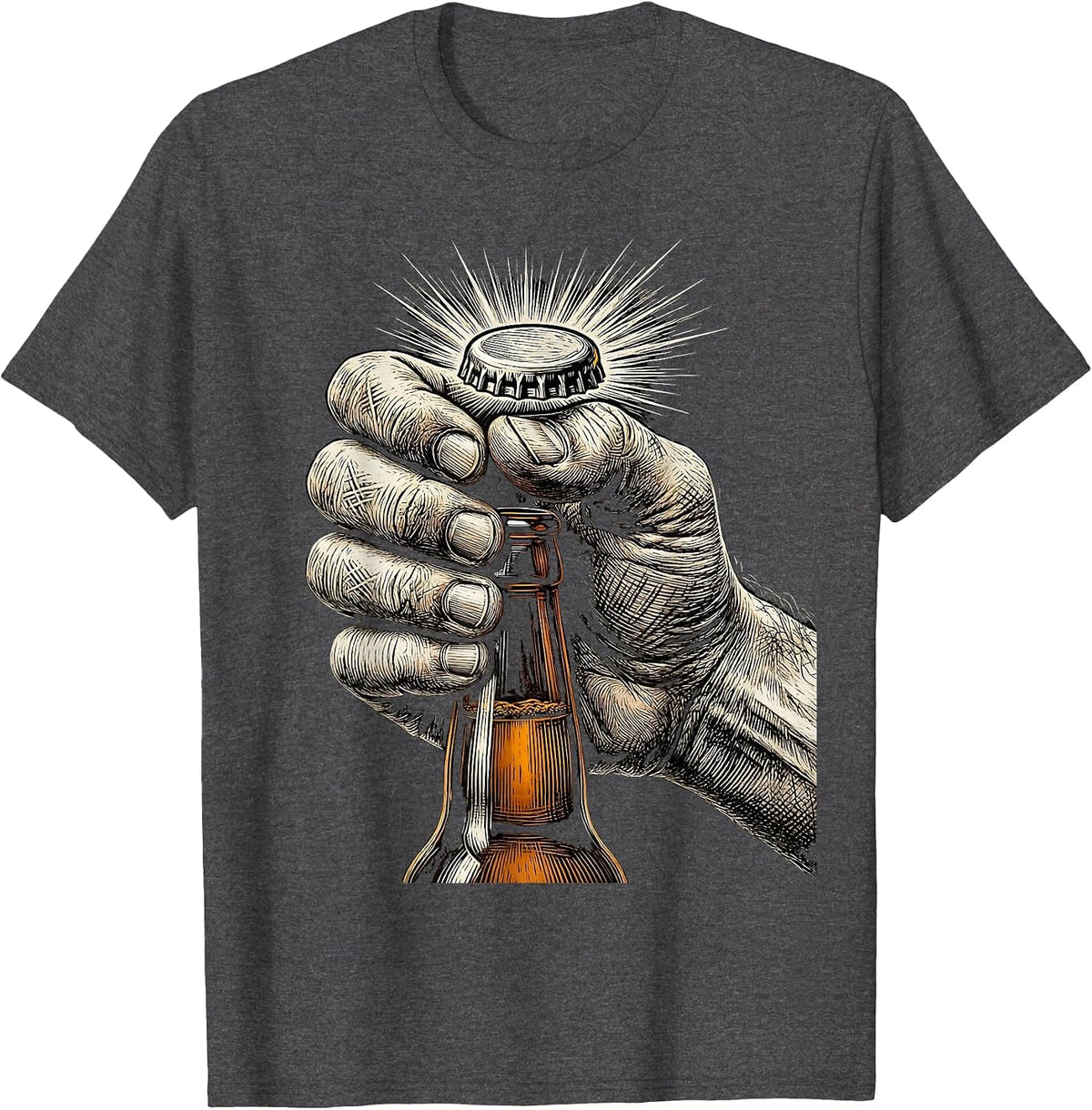 Men's Beer Bottle Cap Launch Graphic Tee T-Shirt - Dark Heather Grey