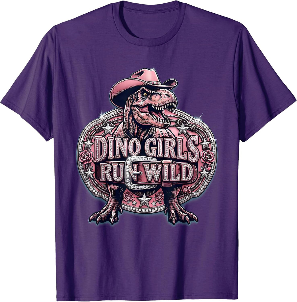 Men's Dino Girls Run Wild Dinosaur Graphic Design T-Shirt - Purple