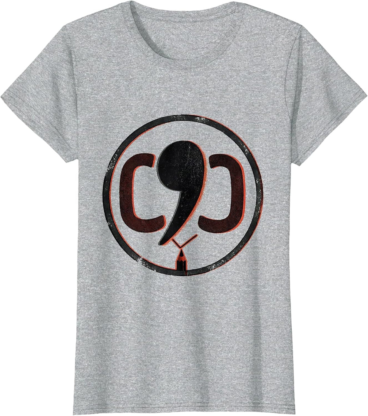 Badge Seal Grammar Teacher Punctuation Humor Gift T-Shirt - Heather Grey