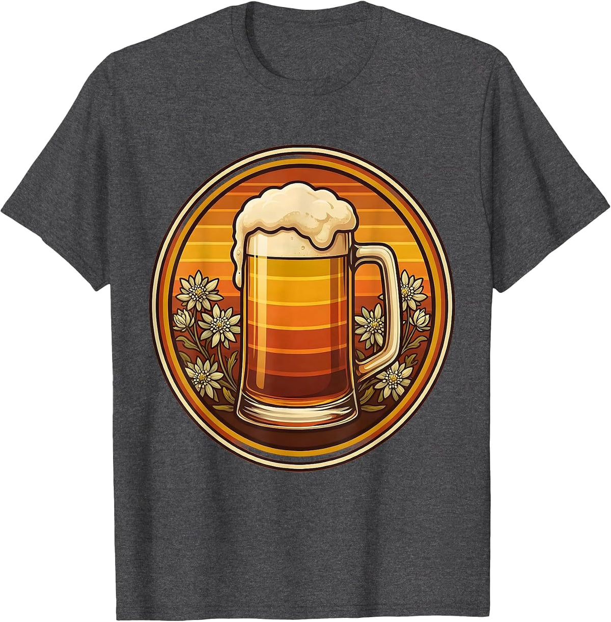 Oktoberfest Edelweiss Beer Mug Illustration T-Shirt - Dark Heather Grey