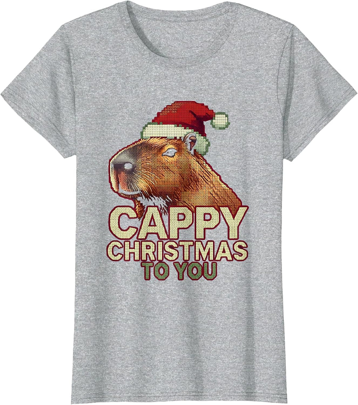 Cappy Christmas To You Cute Capybara Santa Hat Holiday Humor T-Shirt - Heather Grey