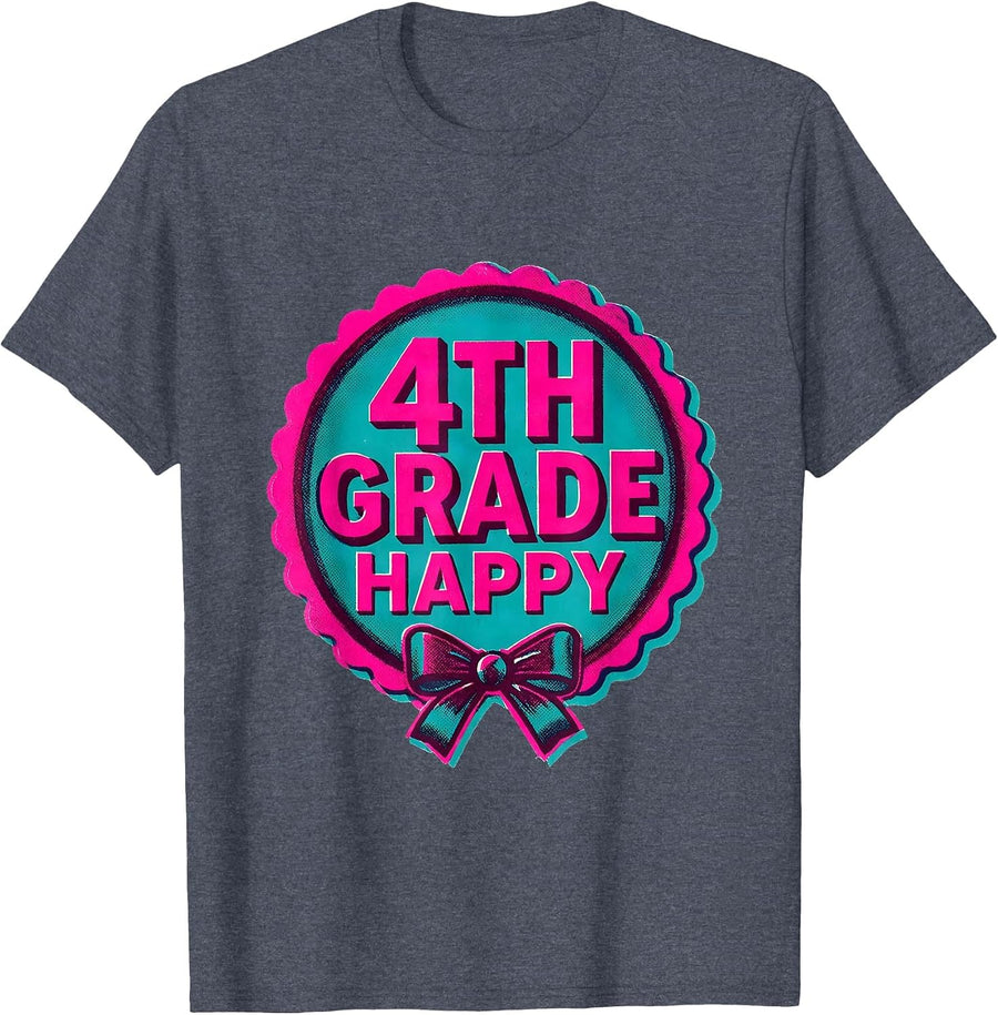 4th Grade Happy Coquette Bow Back To School Fourth Grade T-Shirt - Heather Blue