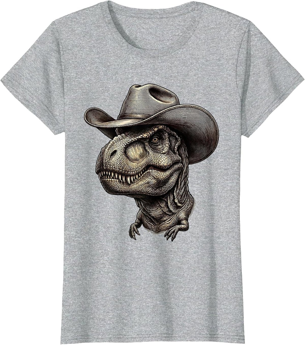 Women's T-Rex Cowboy Dinosaur Illustration T-Shirt - Heather Grey