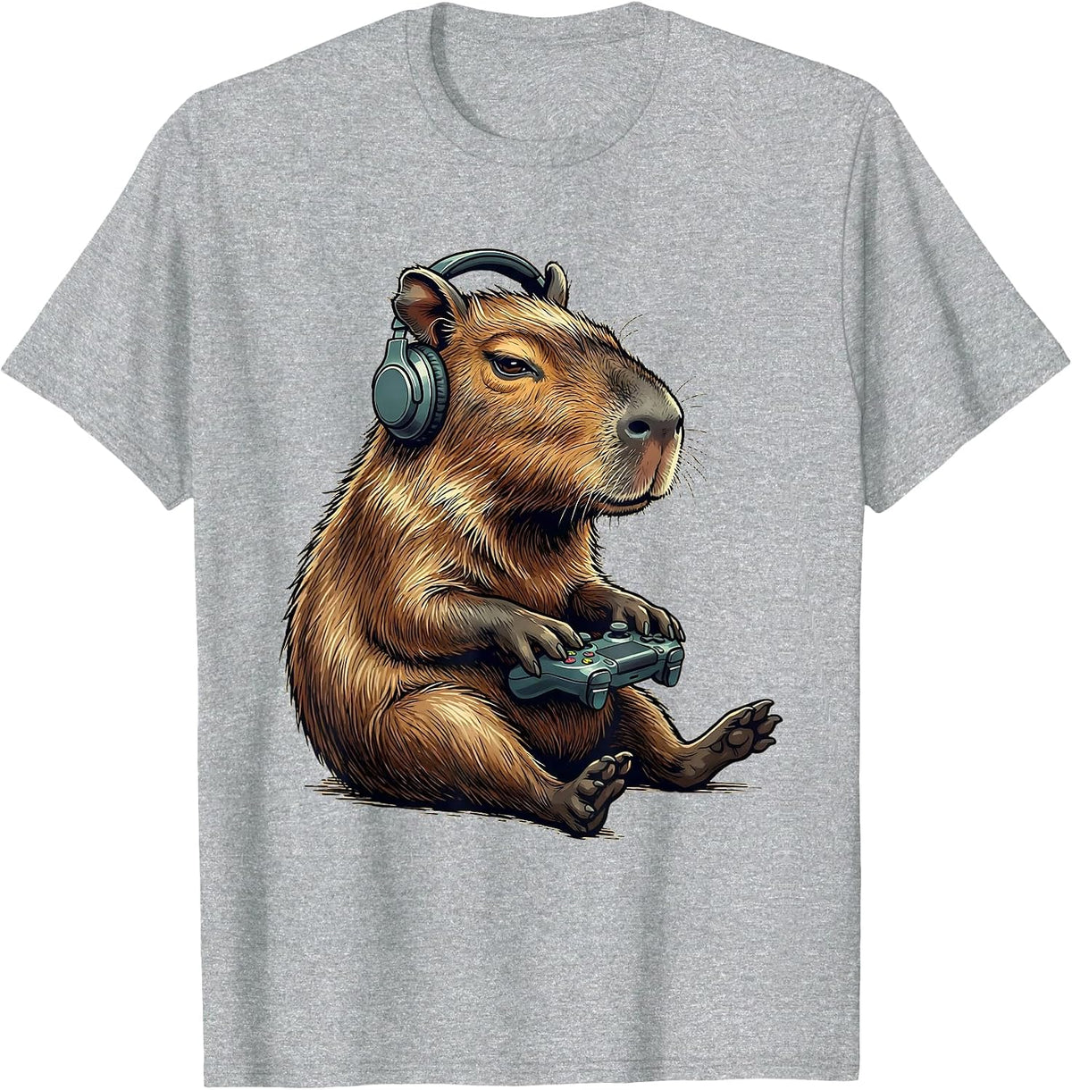 Men's Capybara Gamer Funny Video Games Meme Humor T-Shirt - Heather Grey