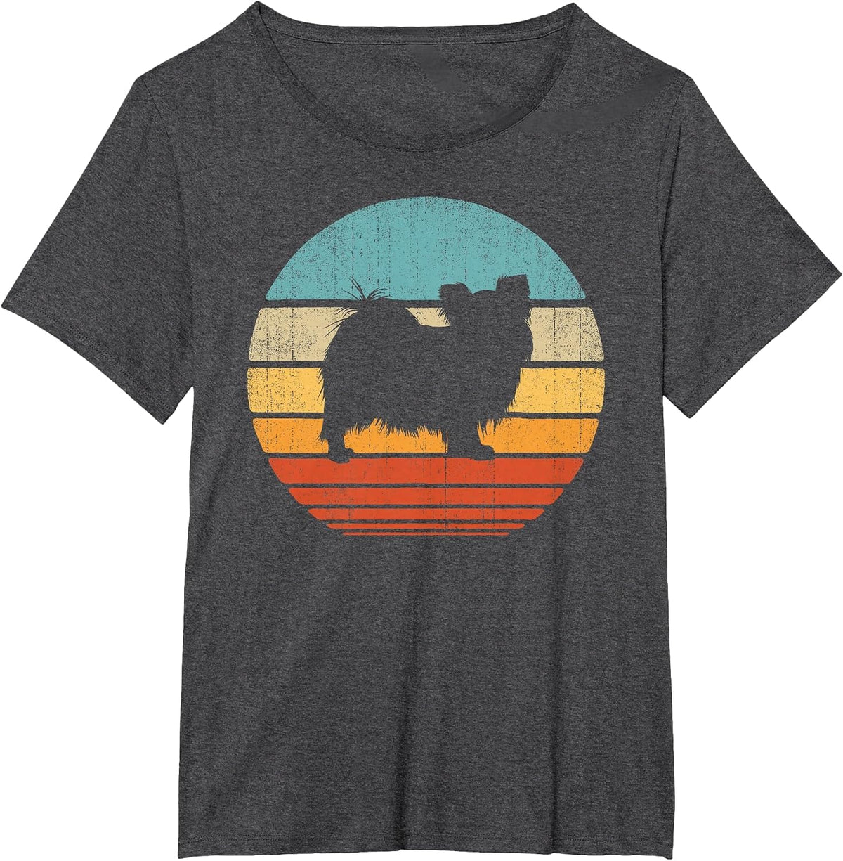 Papillon Retro Vintage Sunset Continental Toy Spaniel Dog T-Shirt - Dark Heather Grey