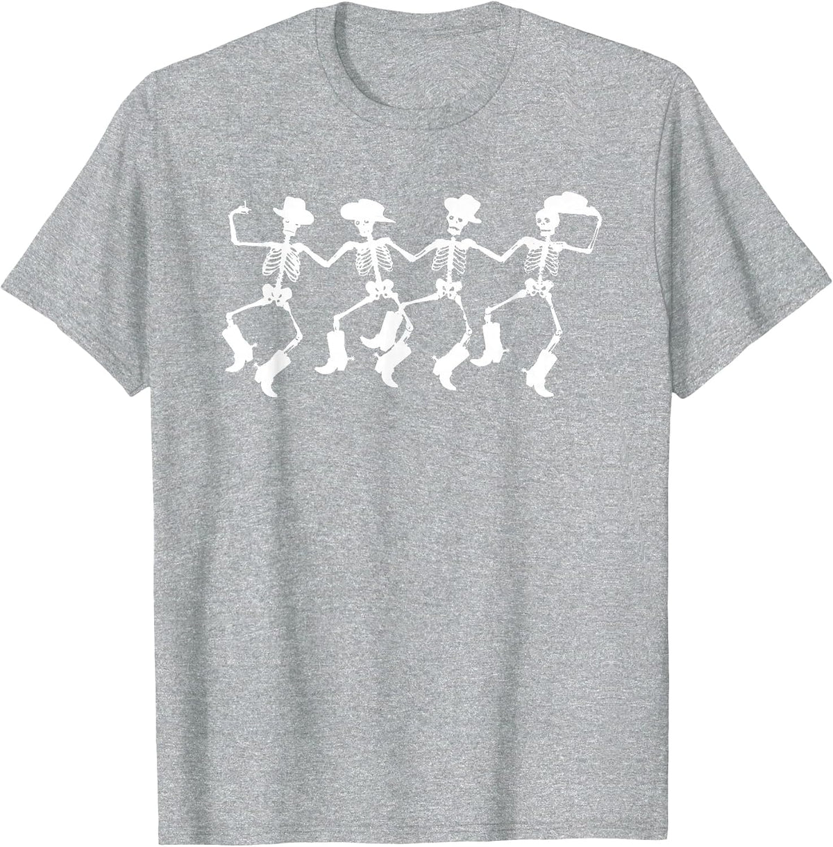 Dancing Skeletons Spooky Halloween Cowboys Line Dance T-Shirt - Heather Grey