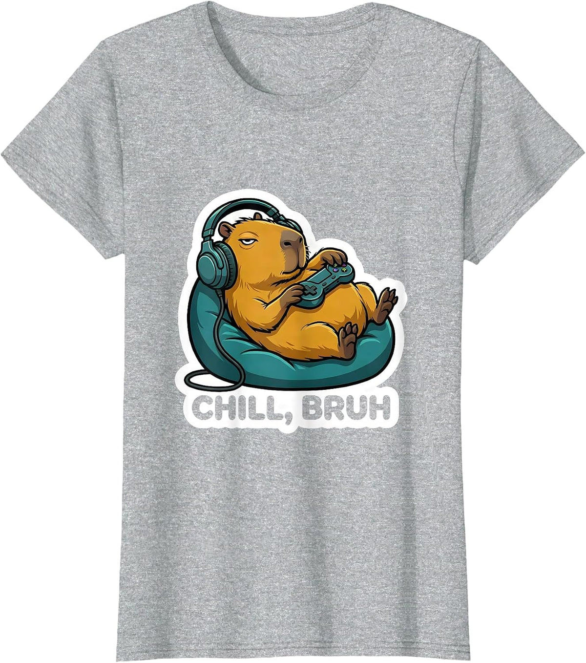 Women's Chill Bruh Funny Capybara Gamer Meme Animal Lover T-Shirt - Heather Grey