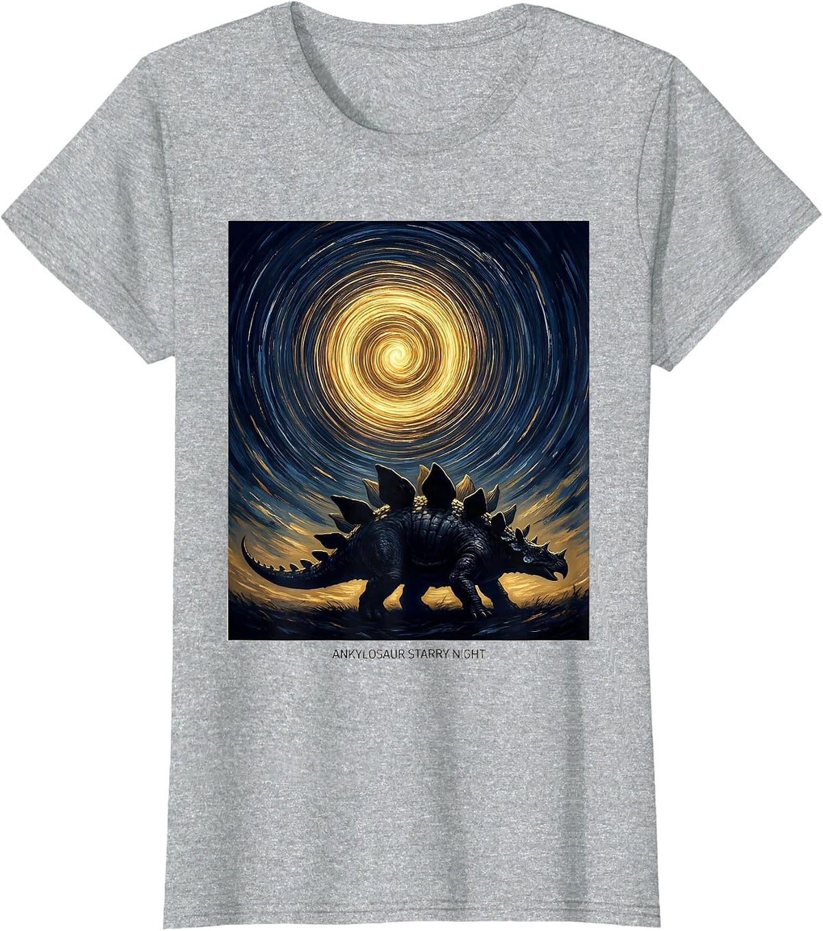Ankylosaur Starry Night Whimsical Van Gogh Dinosaur Art T-Shirt - Heather Grey