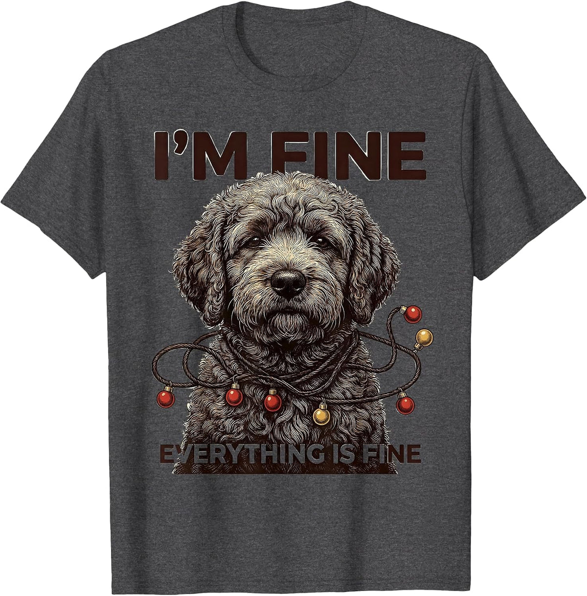 Men's I'm Fine Everything Is Fine Black Labradoodle Christmas T-Shirt - Dark Heather Grey