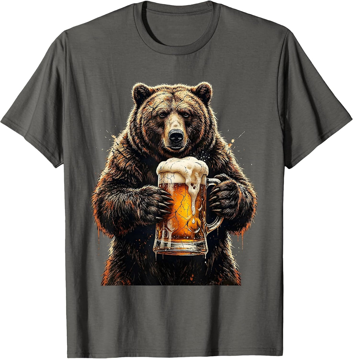 Men's Bear Holding Giant Beer Stein Graphic T-Shirt - Asphalt Grey