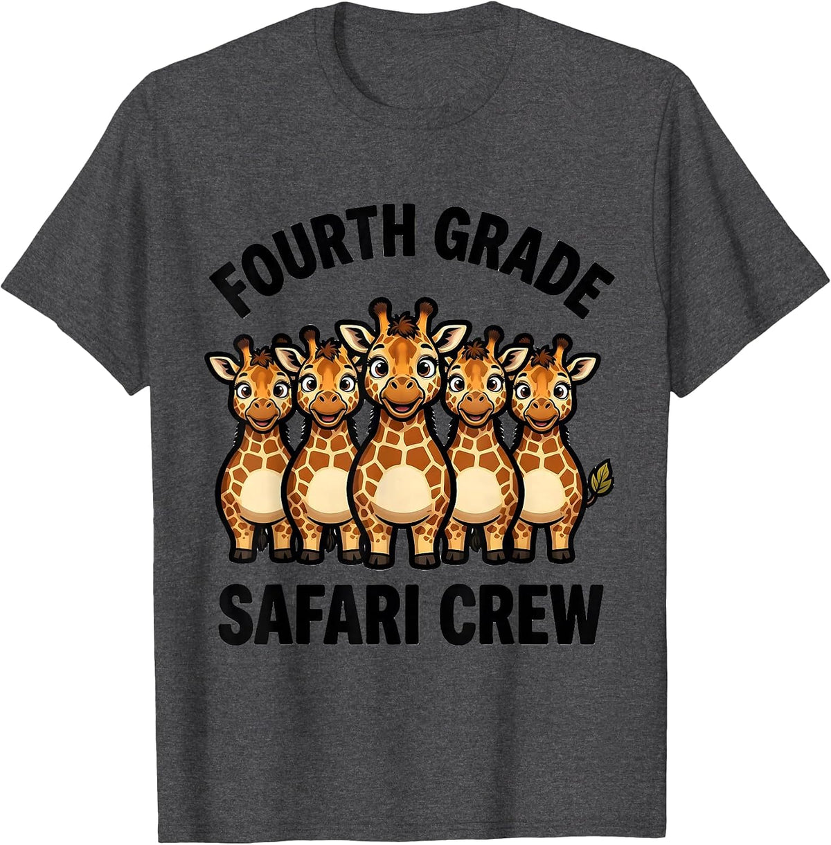Men's Fourth Grade Safari Crew Cartoon Giraffe Cubs Teacher T-Shirt - Dark Heather Grey