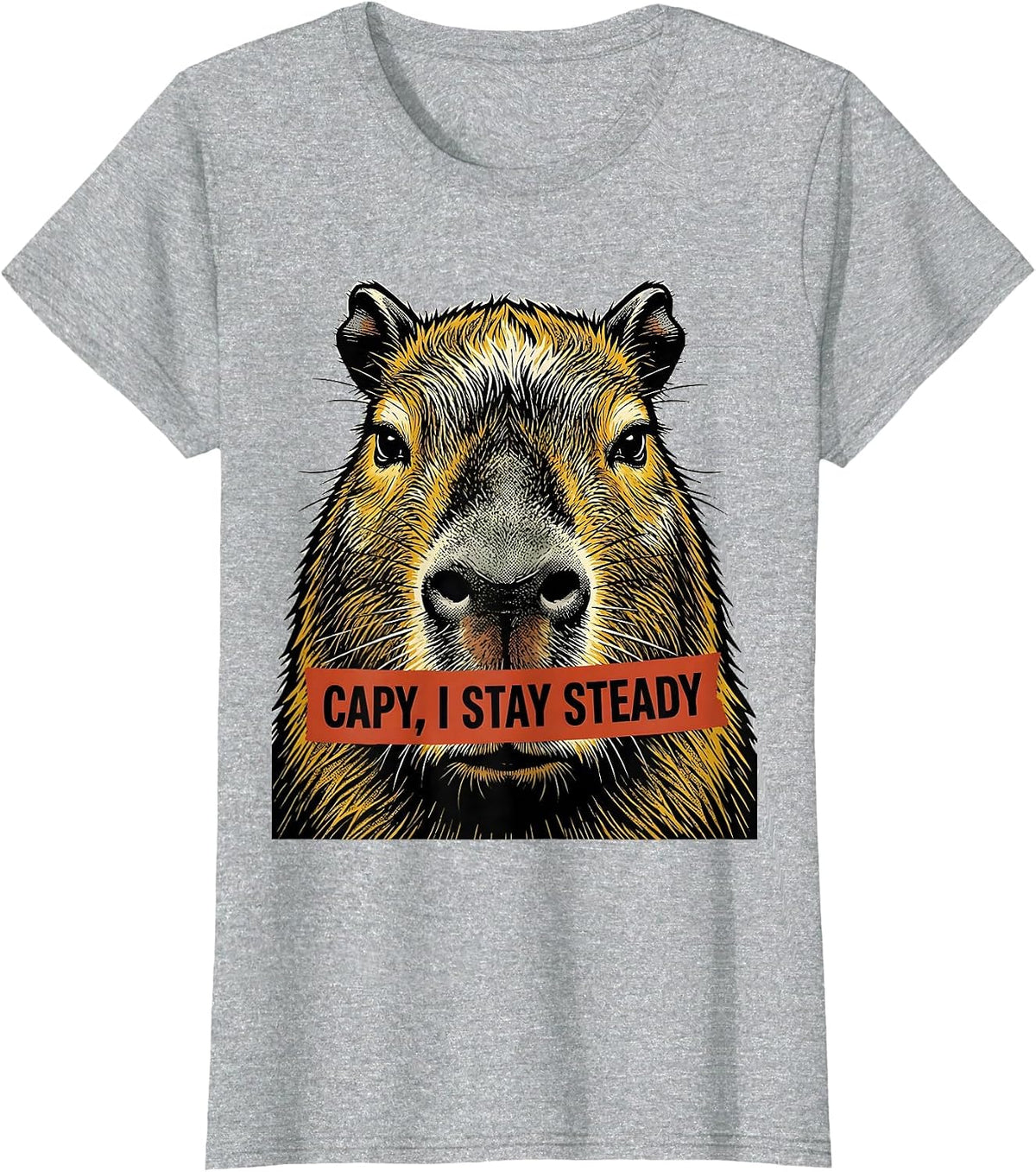 Capy, I Stay Steady Retro Cartoon Funny Capybara Meme Gamer T-Shirt - Heather Grey
