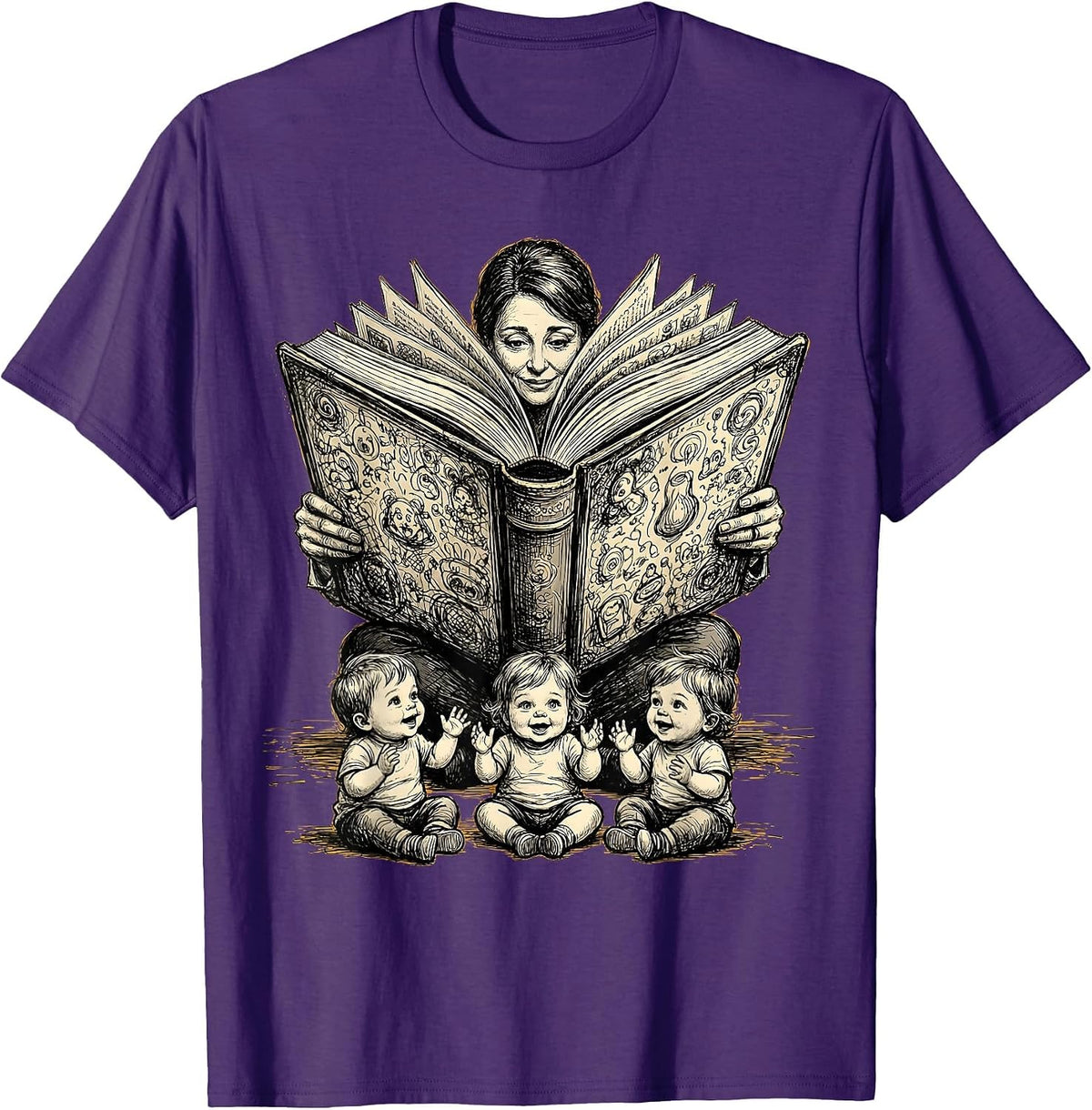 Men's Preschool Teacher Reading Giant Book To Toddlers T-Shirt - Purple