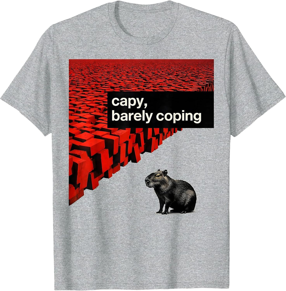 Men's capy barely coping Funny Capybara Meme Animal Humor T-Shirt - Heather Grey