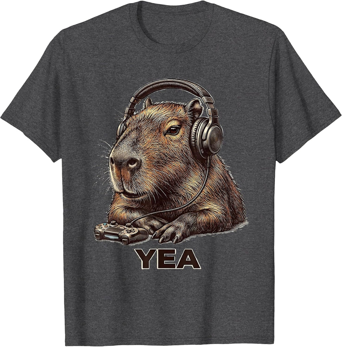 Men's Yea Funny Capybara Gamer Meme Humor Teen Gift T-Shirt - Dark Heather Grey
