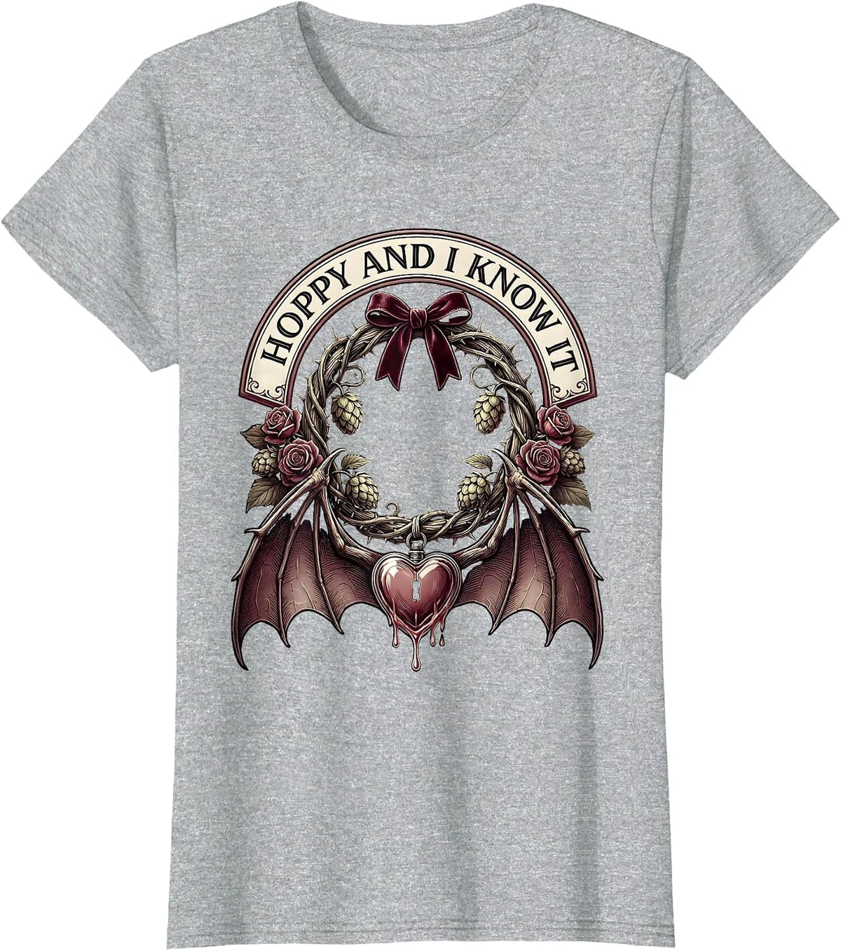 Women's Hoppy and I Know It Beer Lover Design T-Shirt - Heather Grey