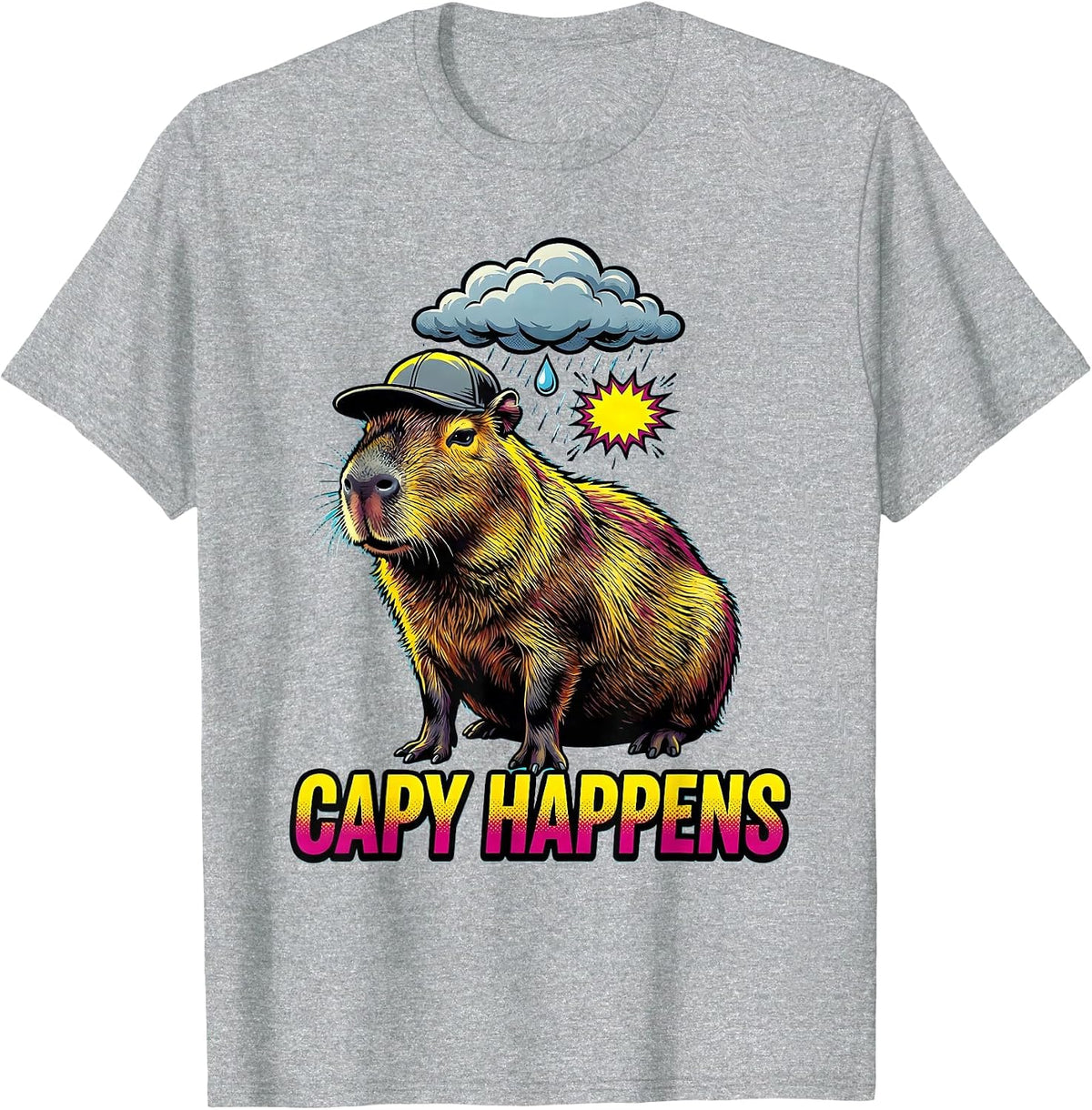 Men's capy happens Funny Capybara Animal Meme Humor T-Shirt - Heather Grey
