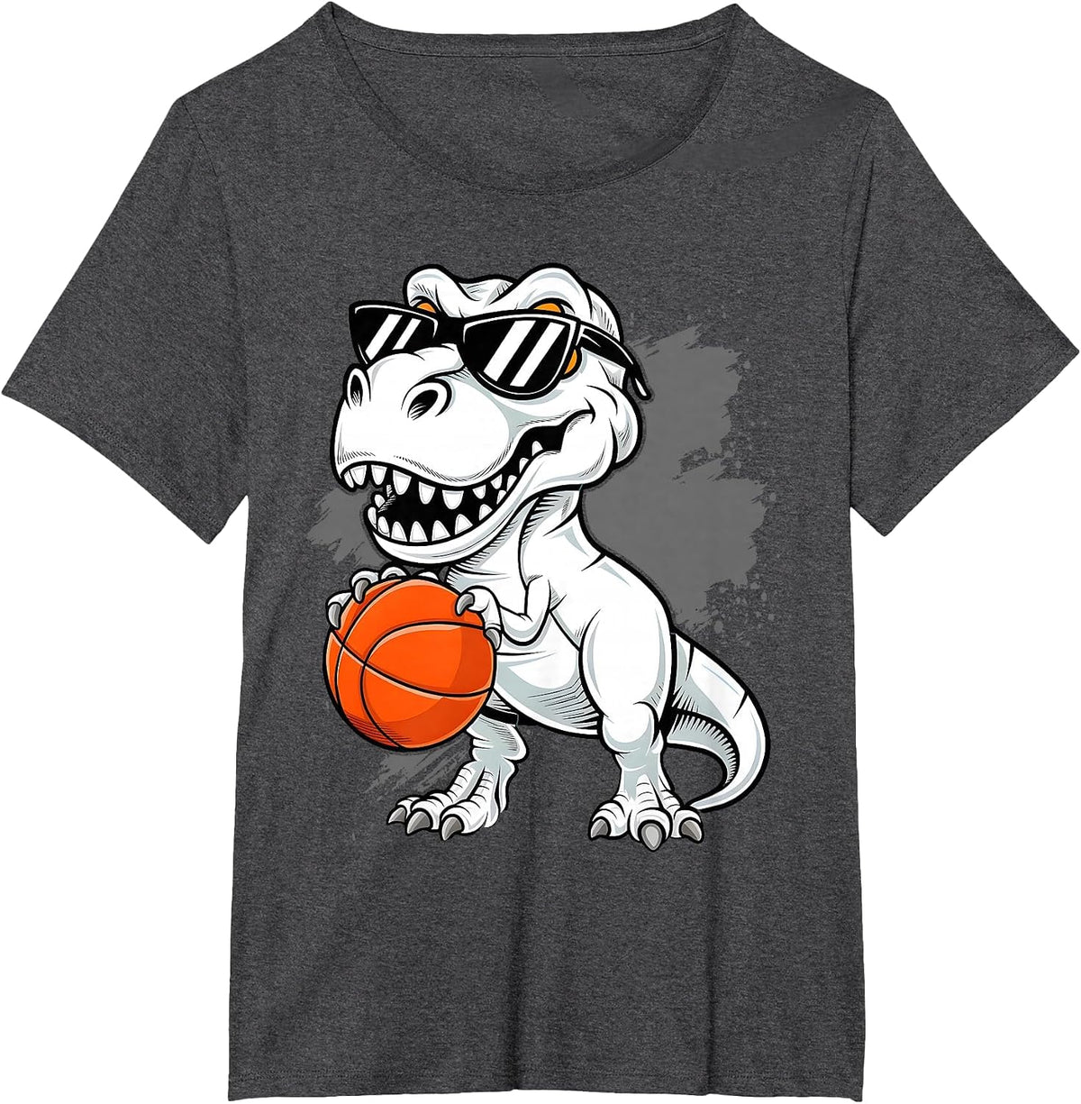 Trex Dinosaur Basketball Cute Sport Toddler Player Kids Boys T-Shirt - Dark Heather Grey