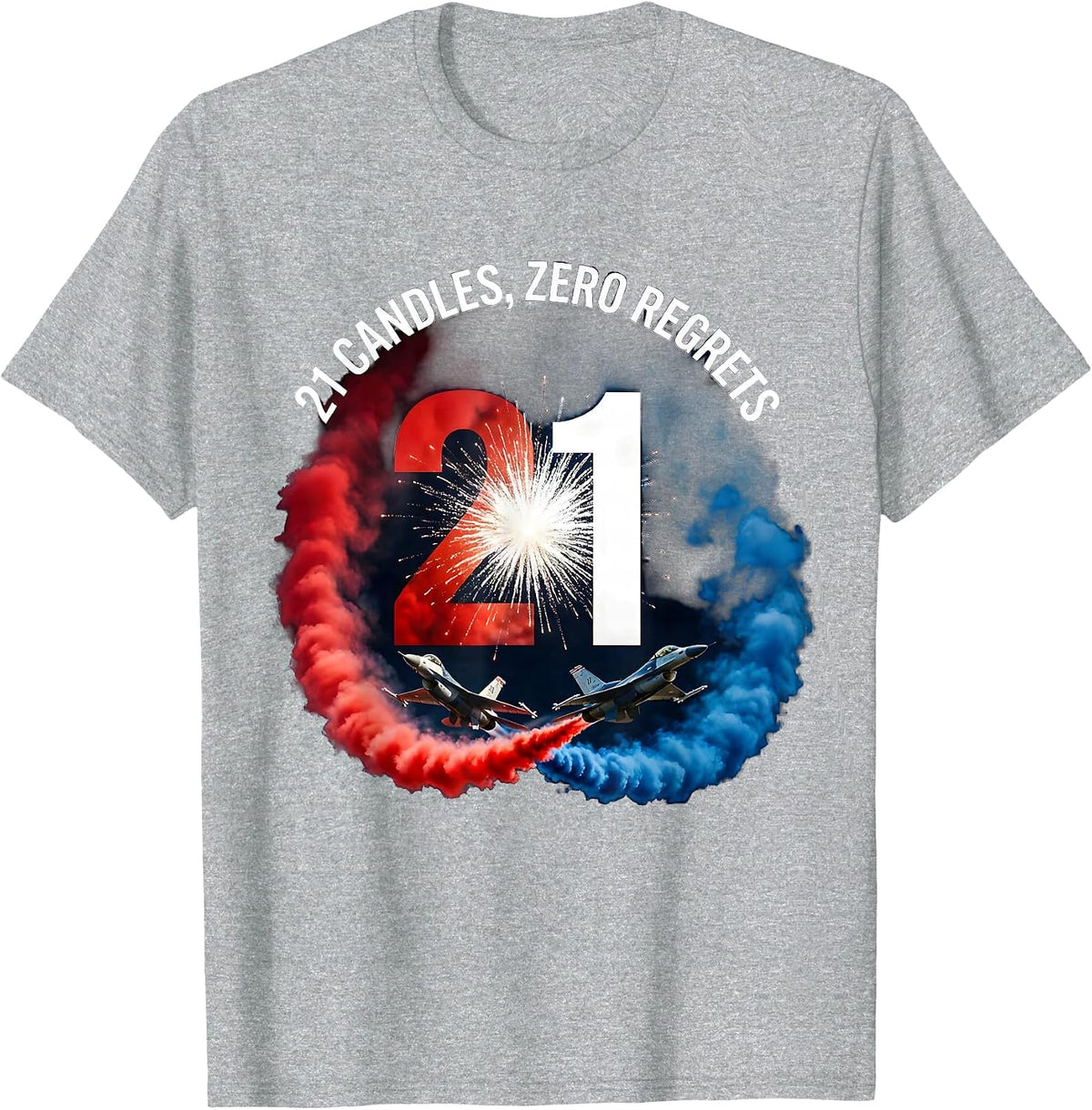 Men's 21 Candles Zero Regrets 21st Birthday Design T-Shirt - Heather Grey