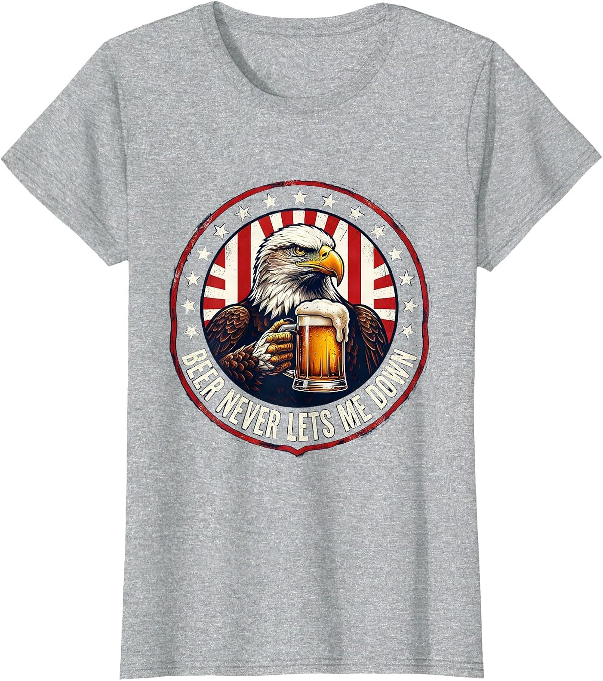 Women's Beer Never Lets Me Down Funny Drinking Design T-Shirt - Heather Grey