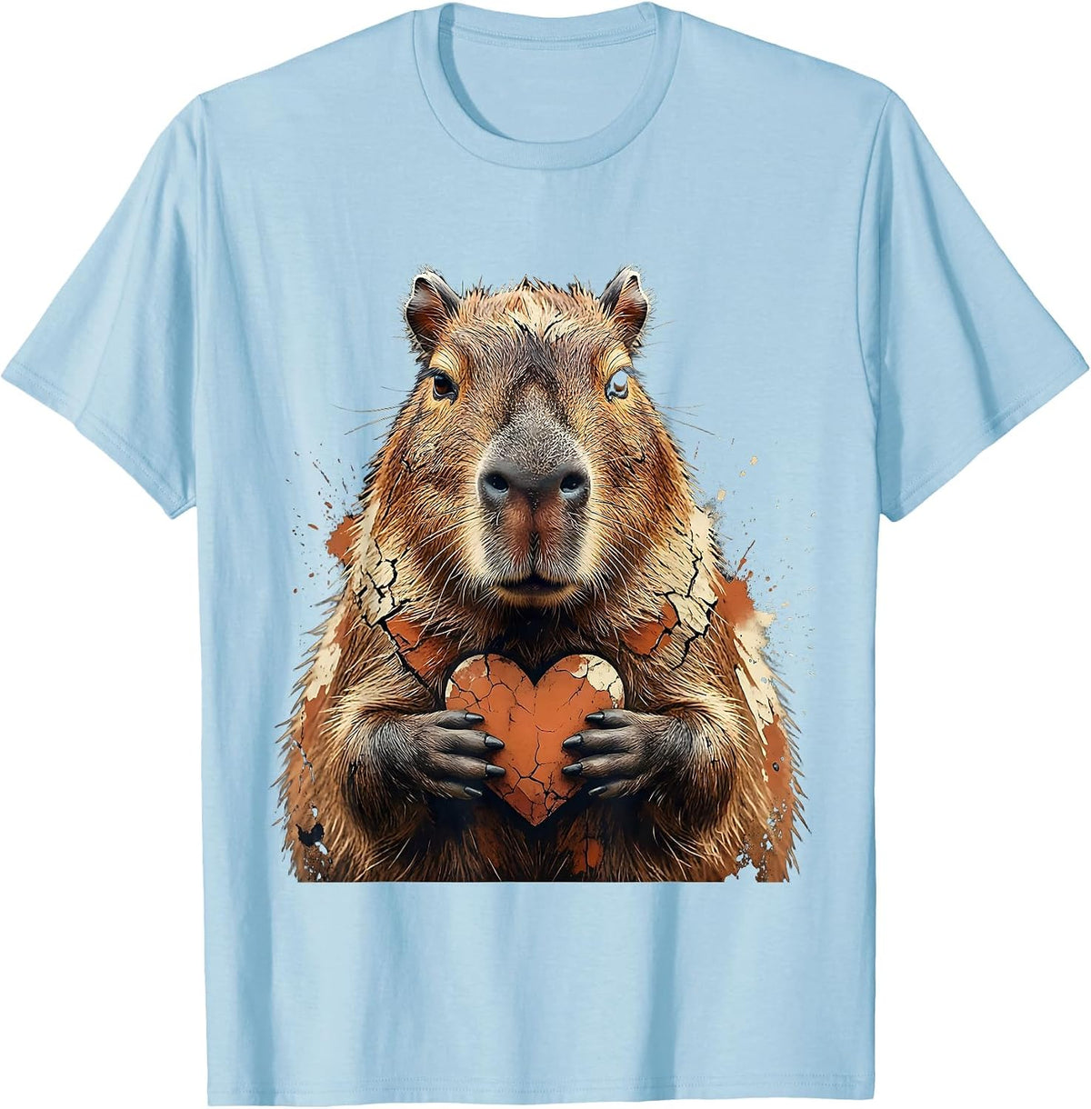 Men's Capybara Portrait Distressed Funny Animal Meme Gamer T-Shirt - Baby Blue