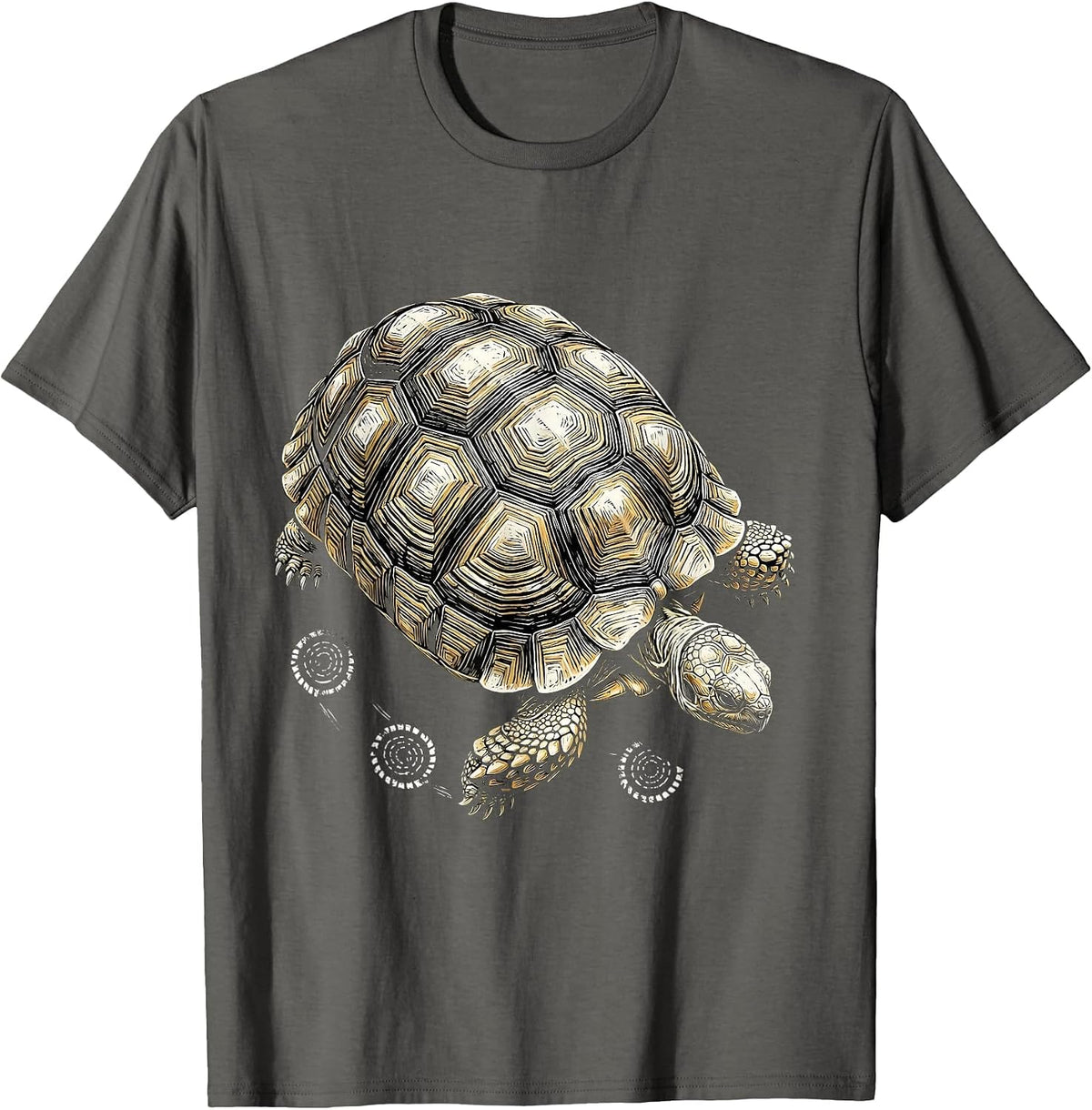 Overhead Land Tortoise Woodcut Engraving Animal Lover T-Shirt - Asphalt Grey
