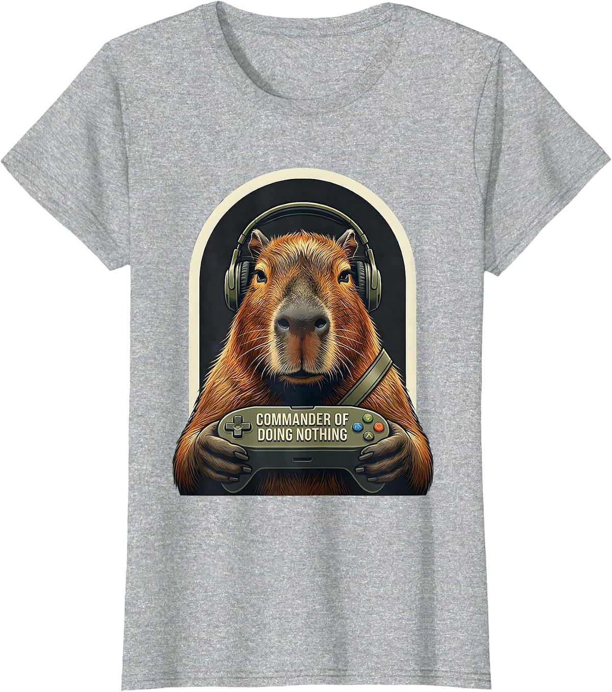 Commander of Doing Nothing Funny Capybara Gamer Bruh Meme T-Shirt - Heather Grey