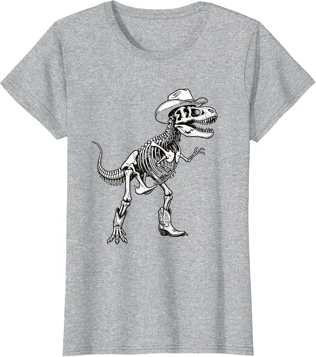 T-Rex Skeleton Cowboy Dinosaur Graphic T-Shirt - Heather Grey