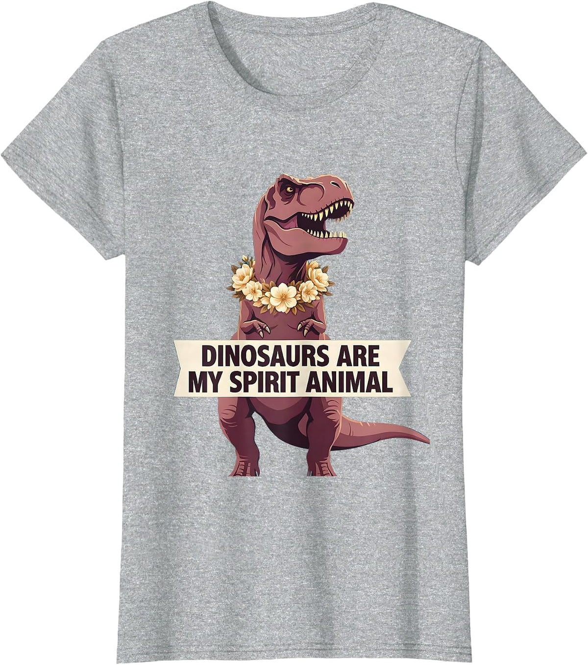 Women's Dinosaurs Are My Spirit Animal Dino Design T-Shirt - Heather Grey