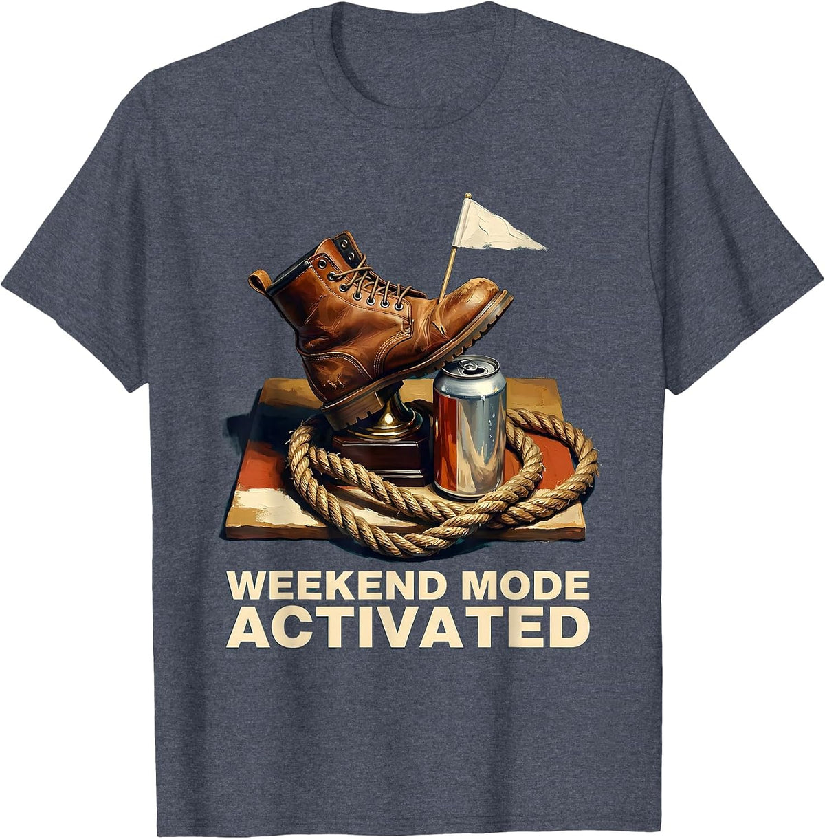 Weekend Mode Activated Labor Day Graphic T-Shirt, Men, Heather Blue, Large - As Pictured